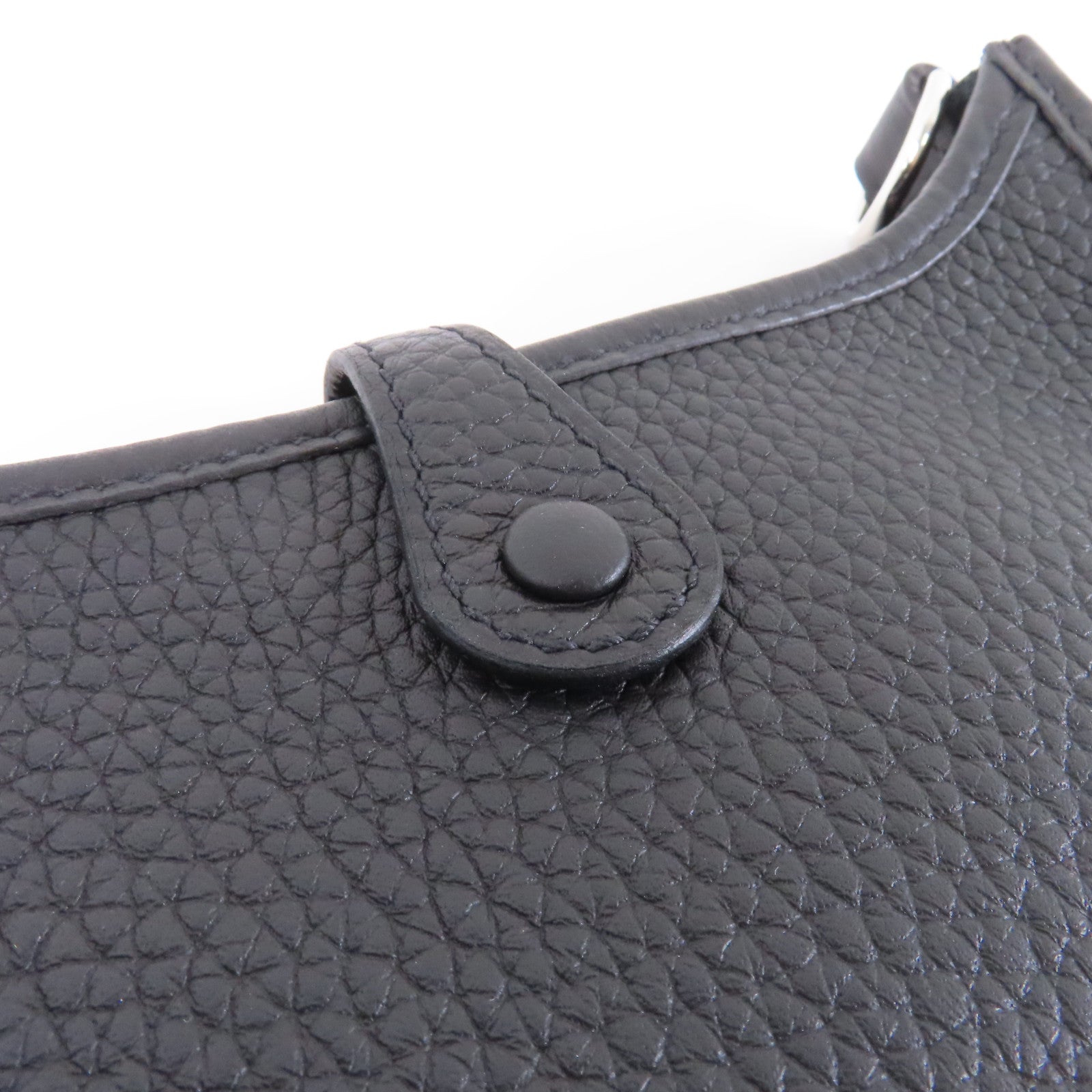 HERMES Clemence皮革Mini Evelyne銀扣肩背袋Noir黑色