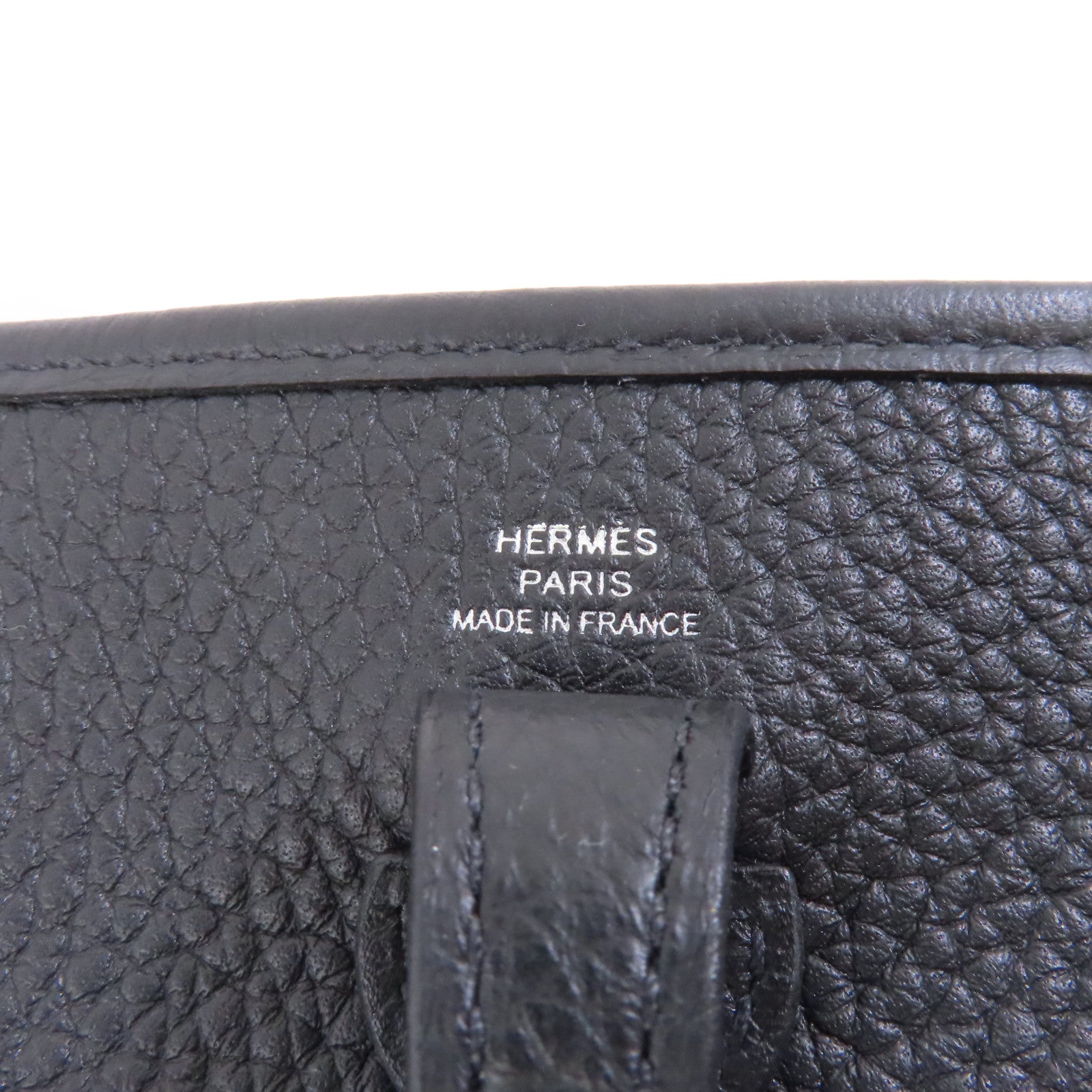 HERMES Clemence皮革Mini Evelyne銀扣肩背袋Noir黑色