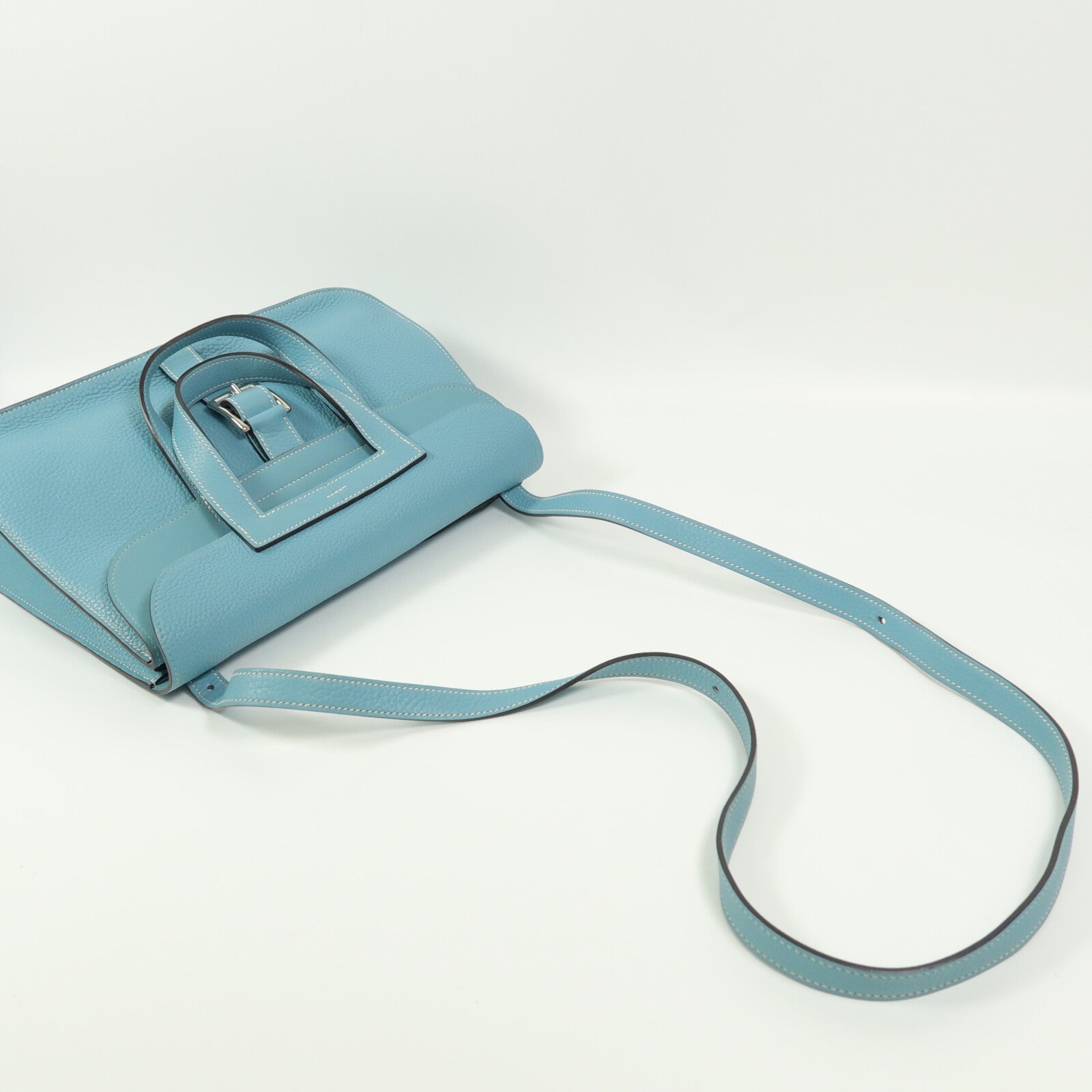 HERMES Clemence皮革Halzan 31手挽肩背兩用袋Blue Atoll
