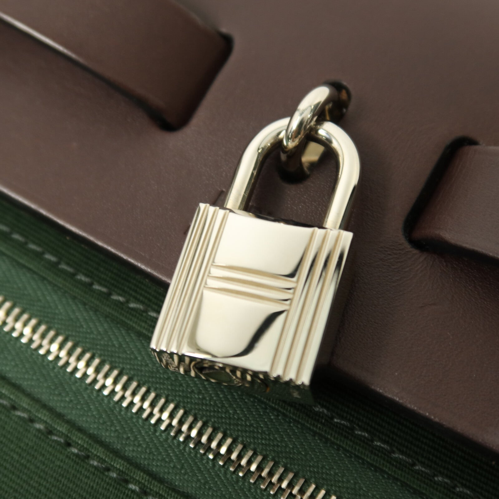 HERMES 帆布Herbag PM銀扣手挽肩背兩用袋Vert Anglais