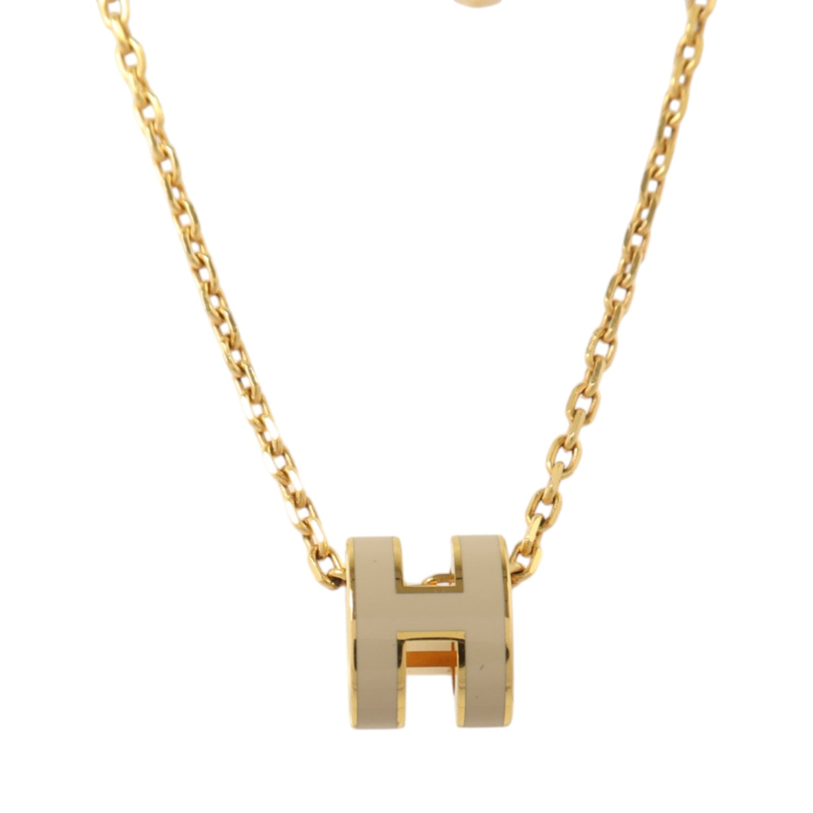 HERMES 琺瑯/金屬Mini Pop H Necklack金扣項鏈Marron Glace
