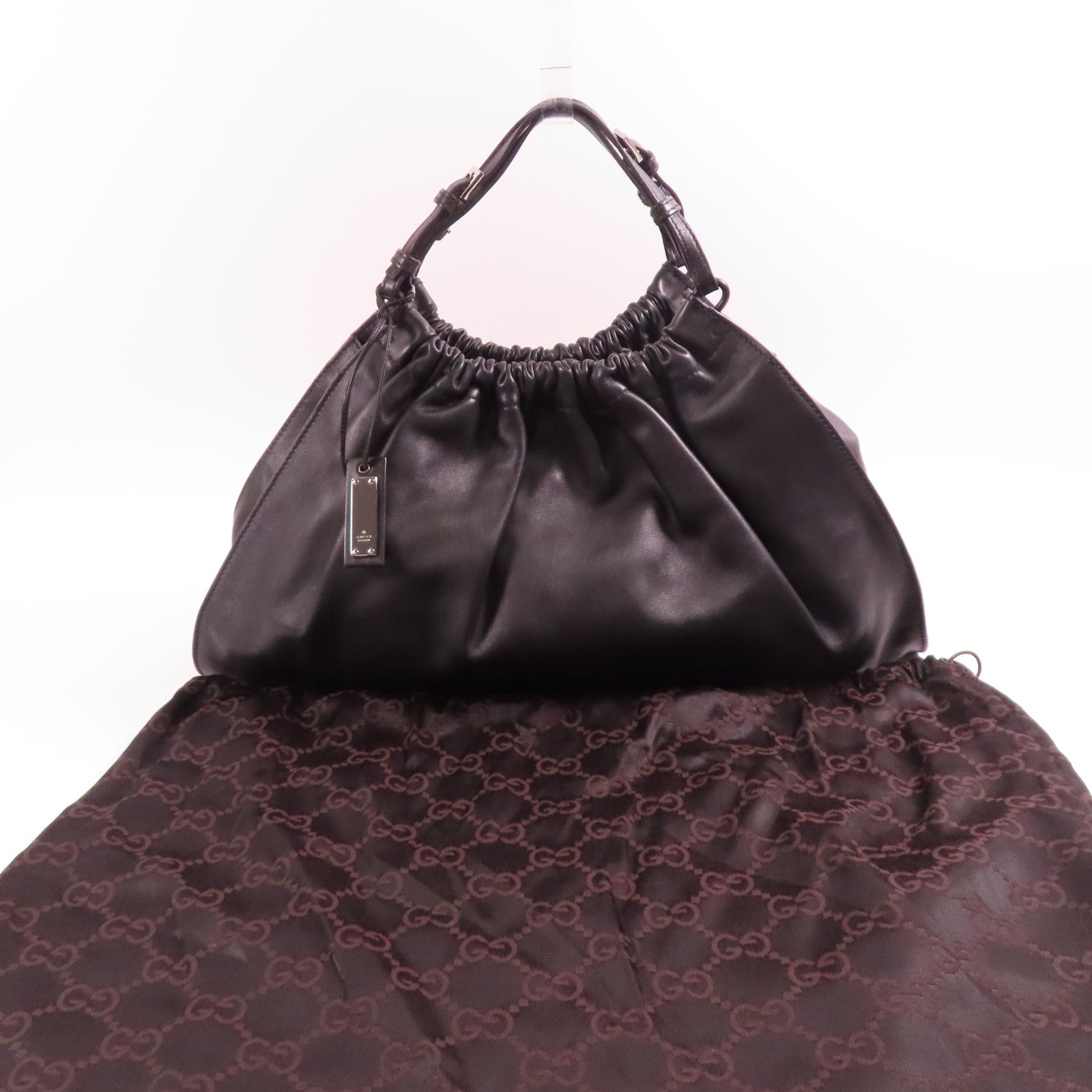 GUCCI GG SHW Hand Bag Calfskin Leather 76554 Black