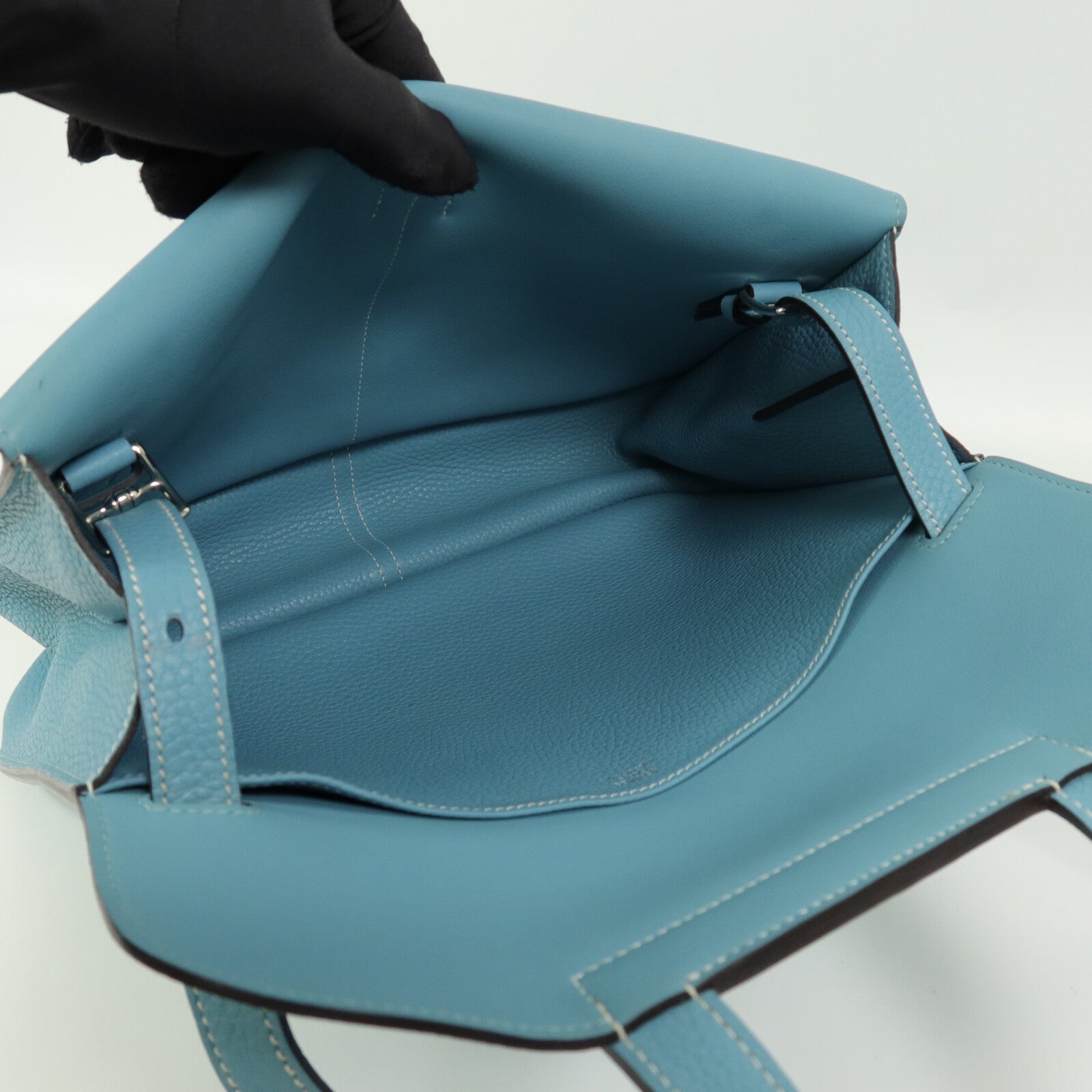 HERMES Clemence皮革Halzan 31手挽肩背兩用袋Blue Atoll