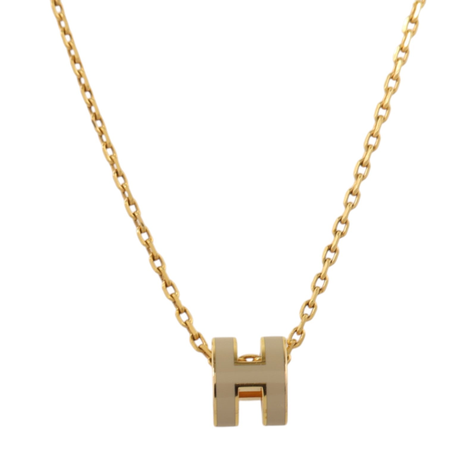 HERMES 琺瑯/金屬Mini Pop H Necklack金扣項鏈Marron Glace