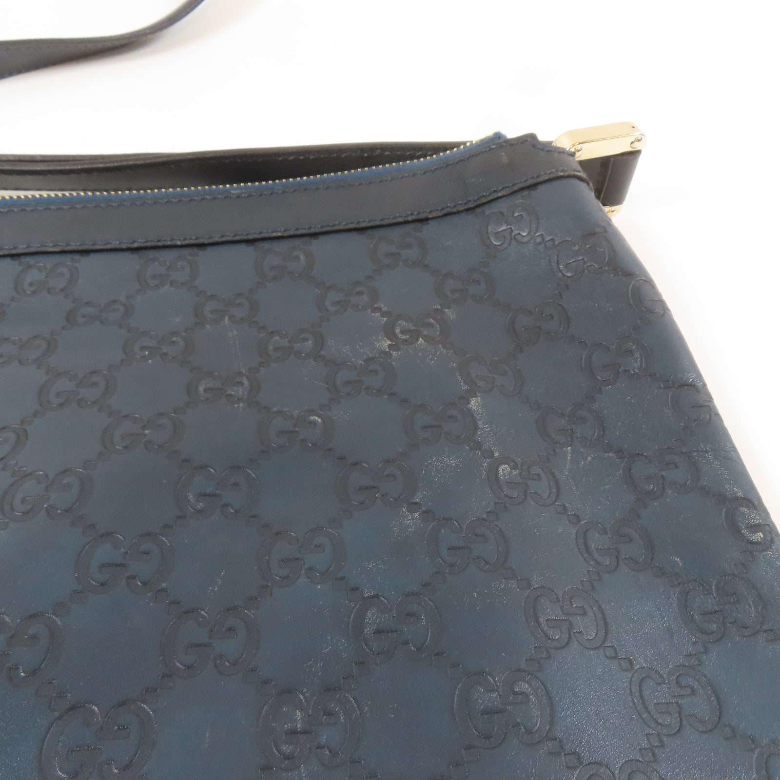 GUCCI 牛皮皮革Shoulder Bag金扣肩背袋深藍色