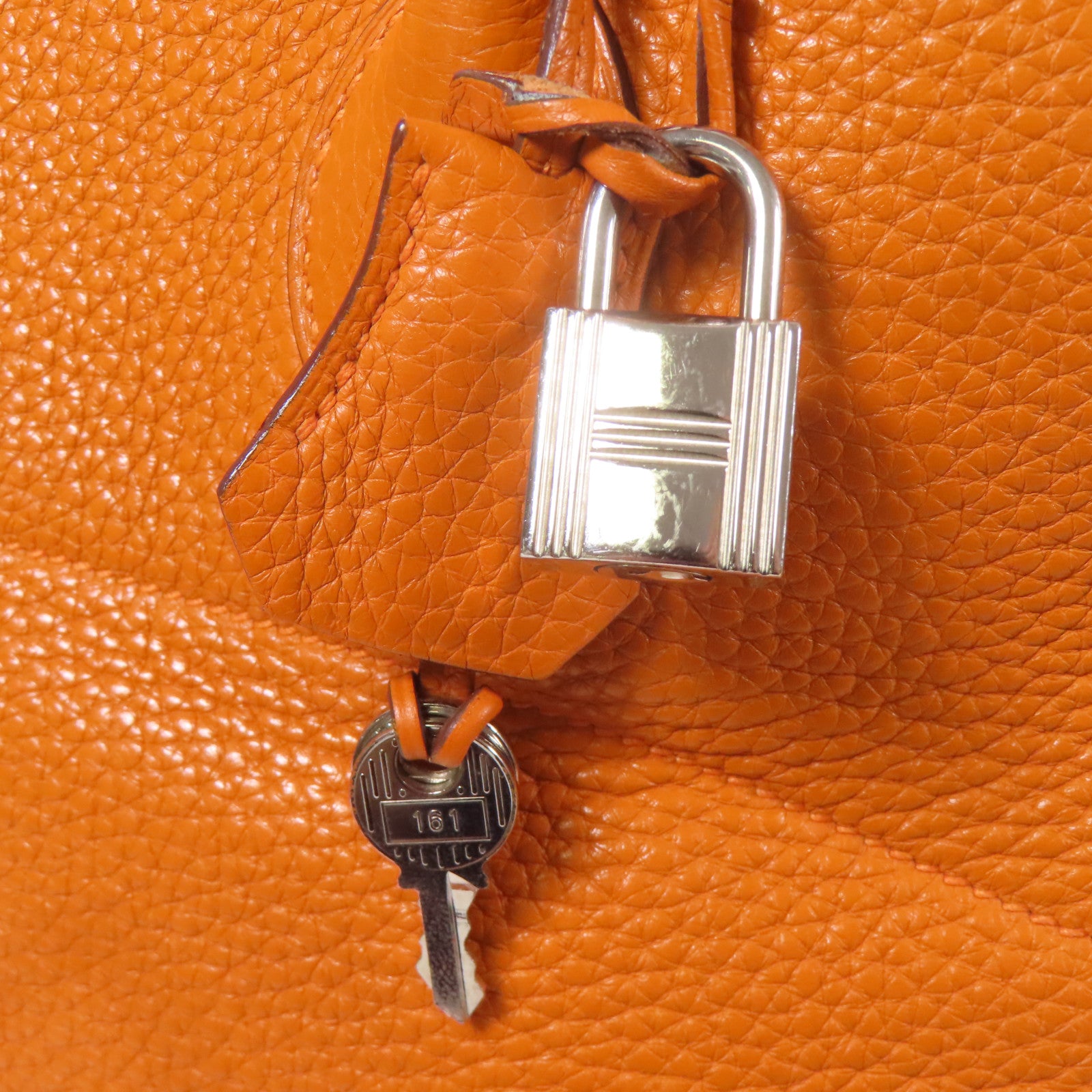 HERMES Clemence皮革Bolide 31銀扣手挽肩背兩用袋Orange