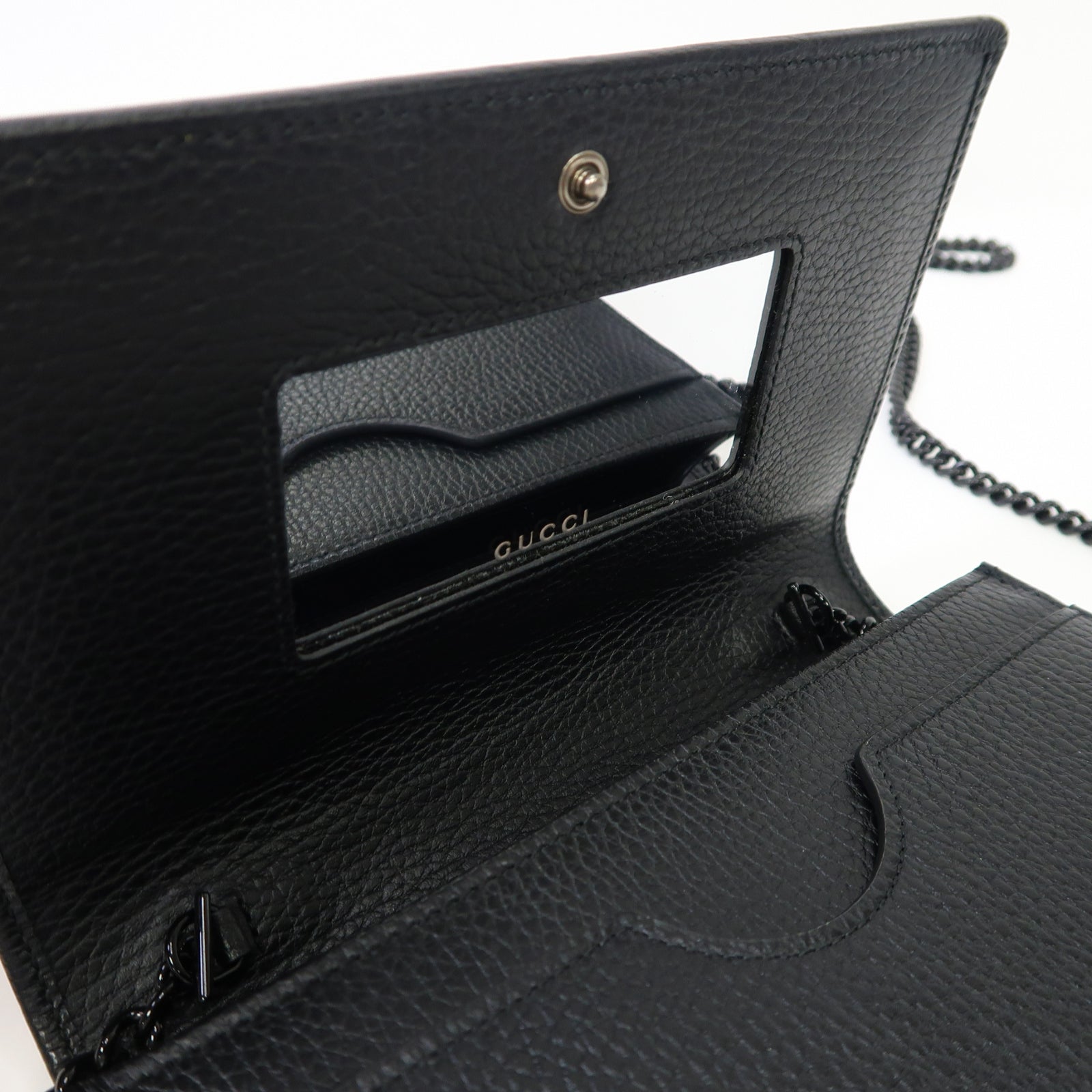 GUCCI 牛皮皮革GG Marmont Mini銀扣鏈帶肩背袋黑色