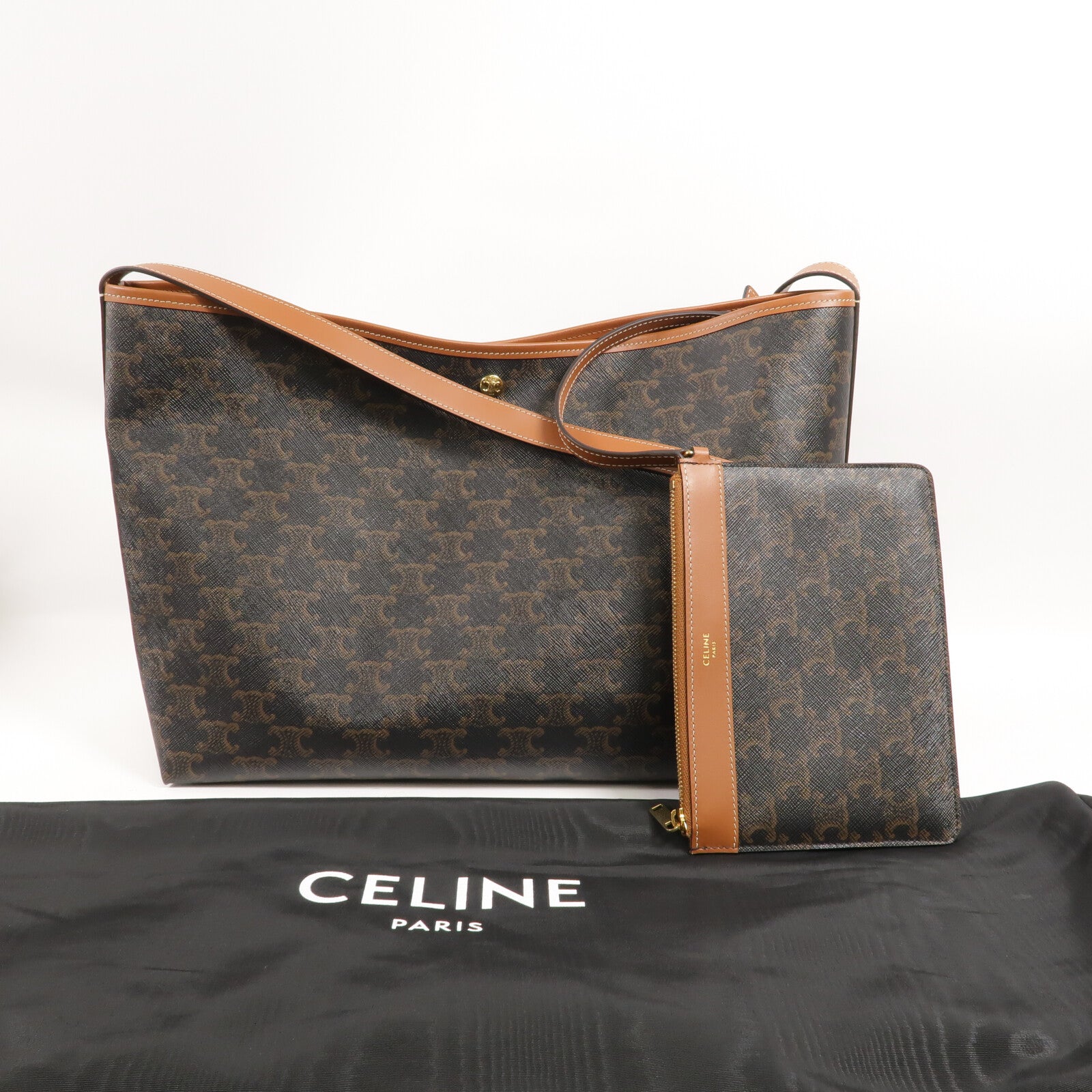 CELINE 塗層帆布/牛皮皮革Soft Shopper肩背袋