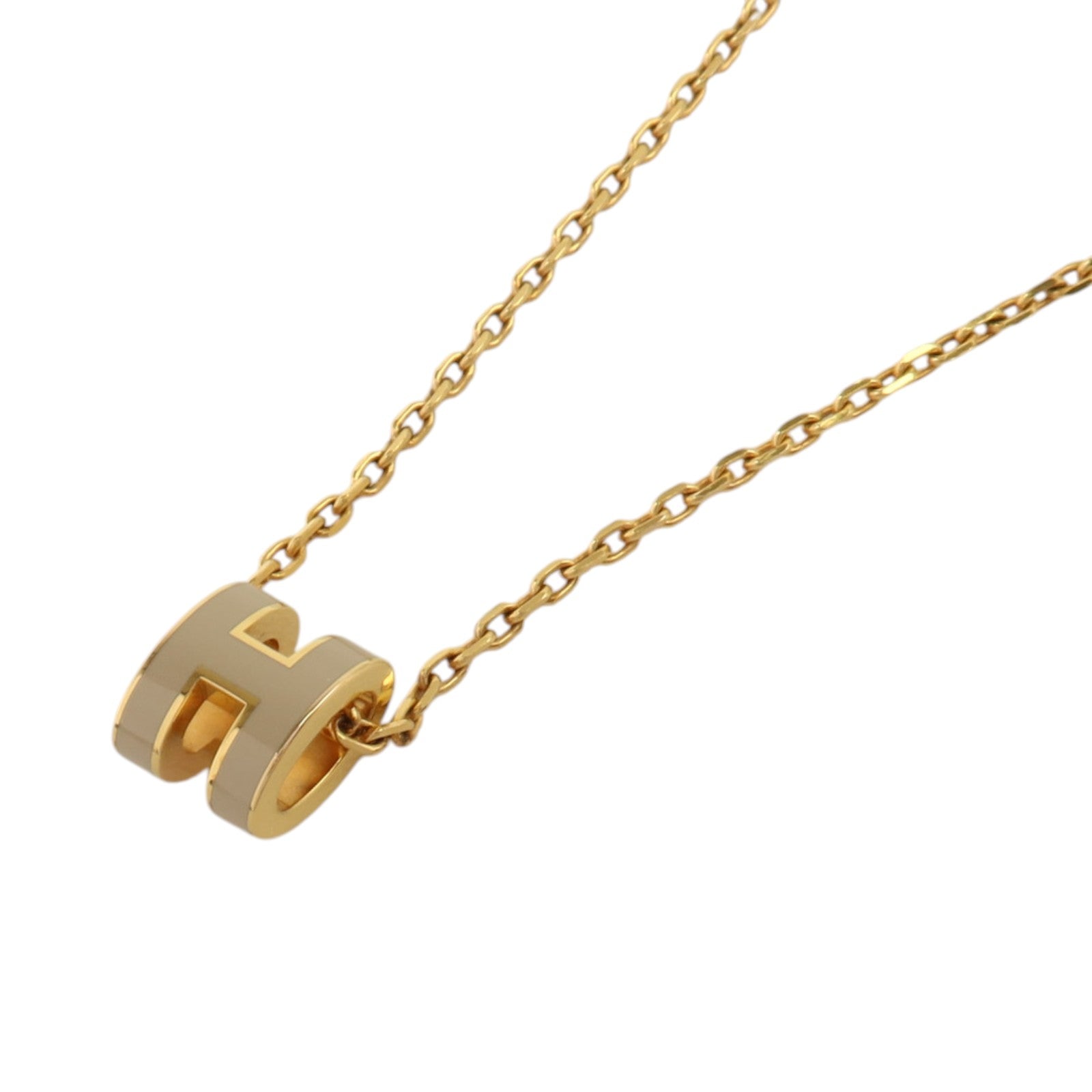 HERMES 琺瑯/金屬Mini Pop H Necklack金扣項鏈Marron Glace