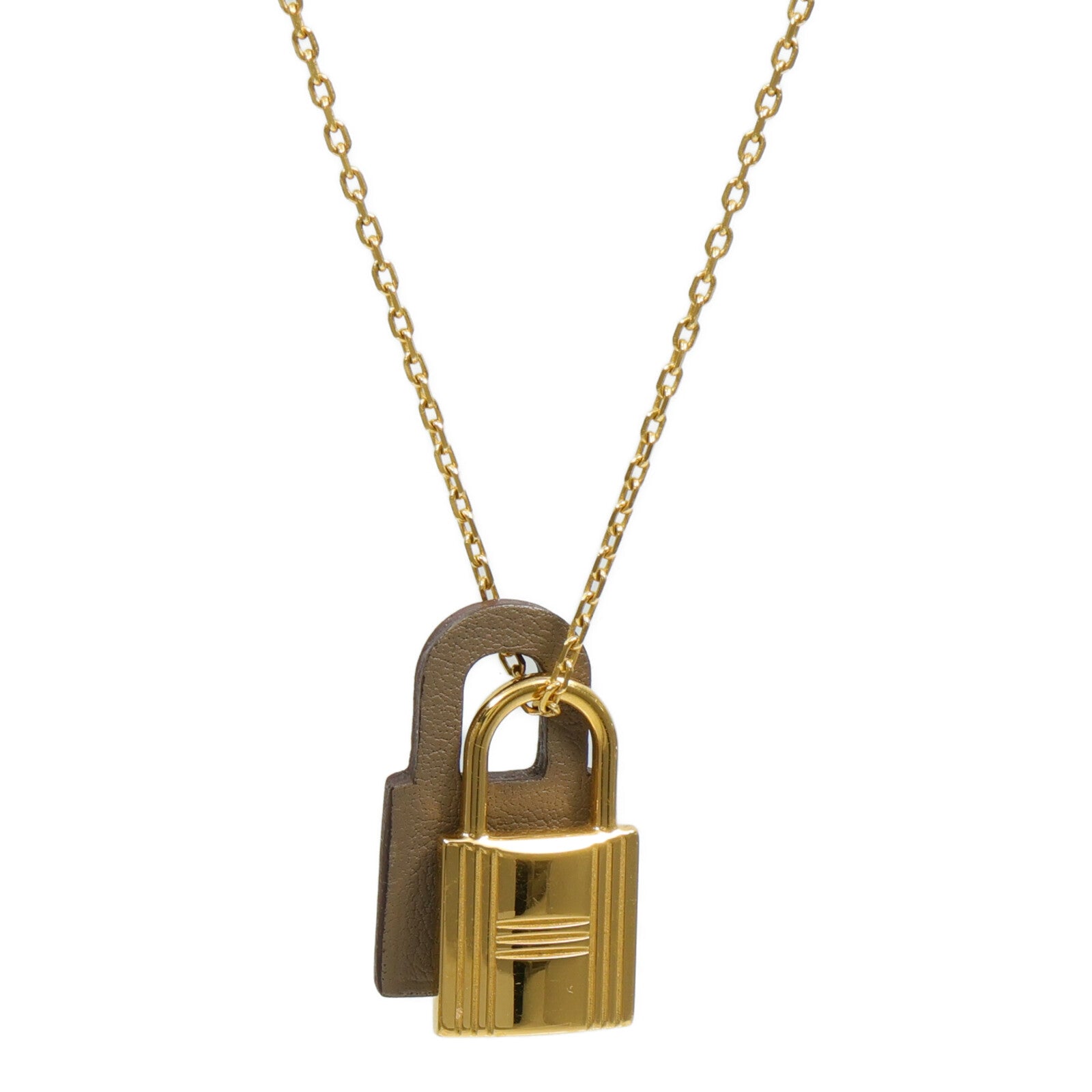 HERMES Swift皮革/金屬O'Kelly Necklace項鍊Etoupe