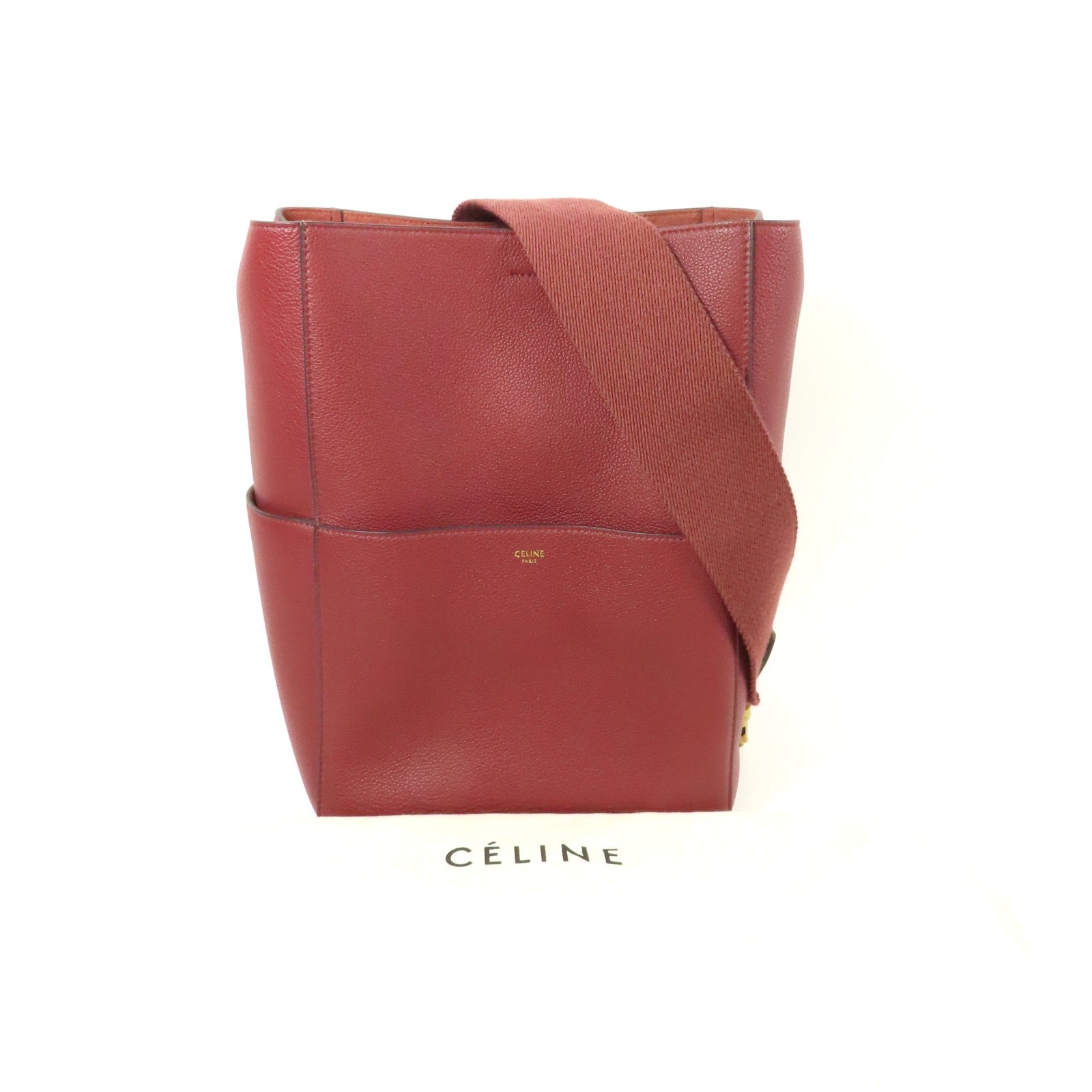 CELINE 【激減優惠】牛皮皮革Sangle Bucket Bag金扣肩背袋