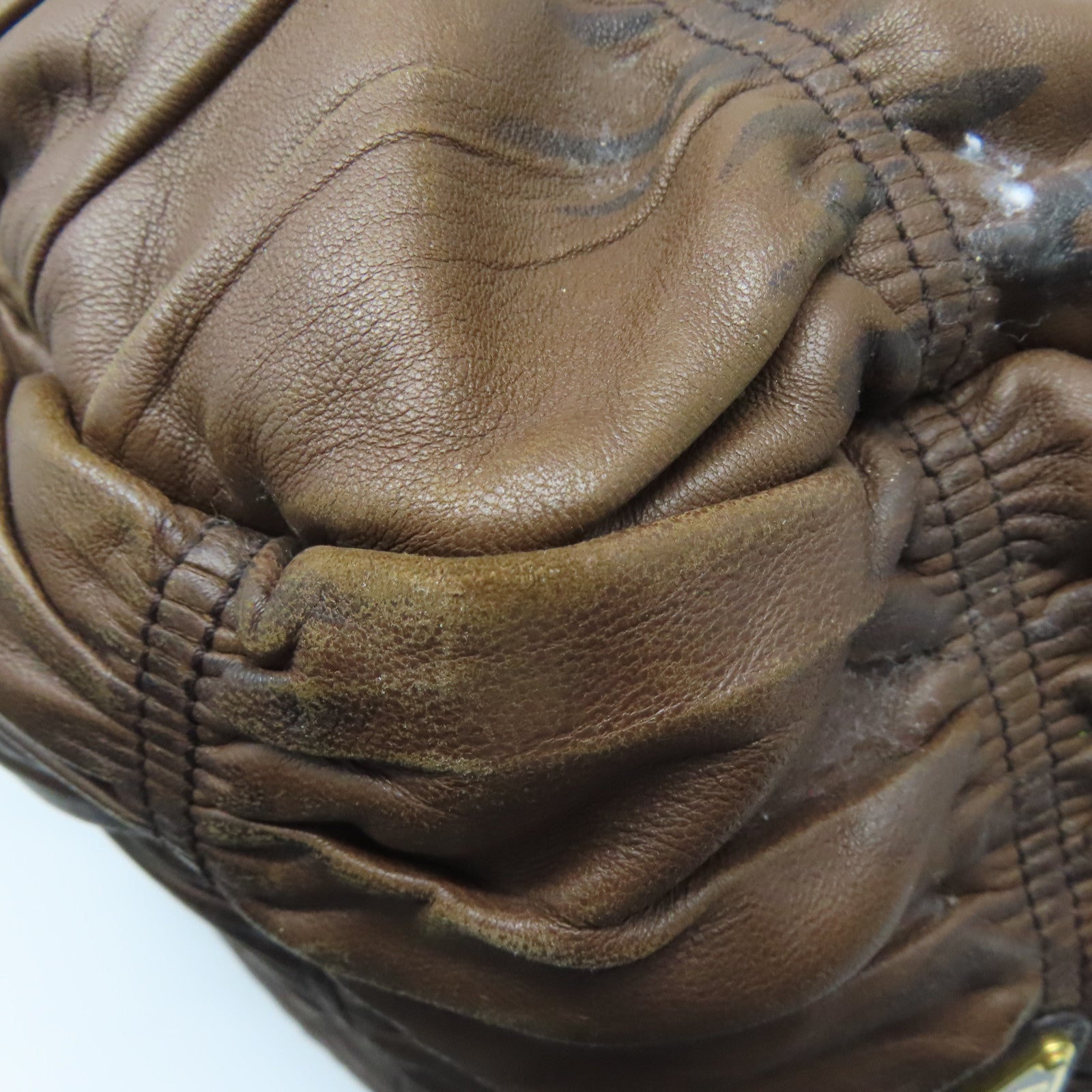 PRADA 【激減優惠】牛皮皮革Hand Bag金扣手挽袋啡色