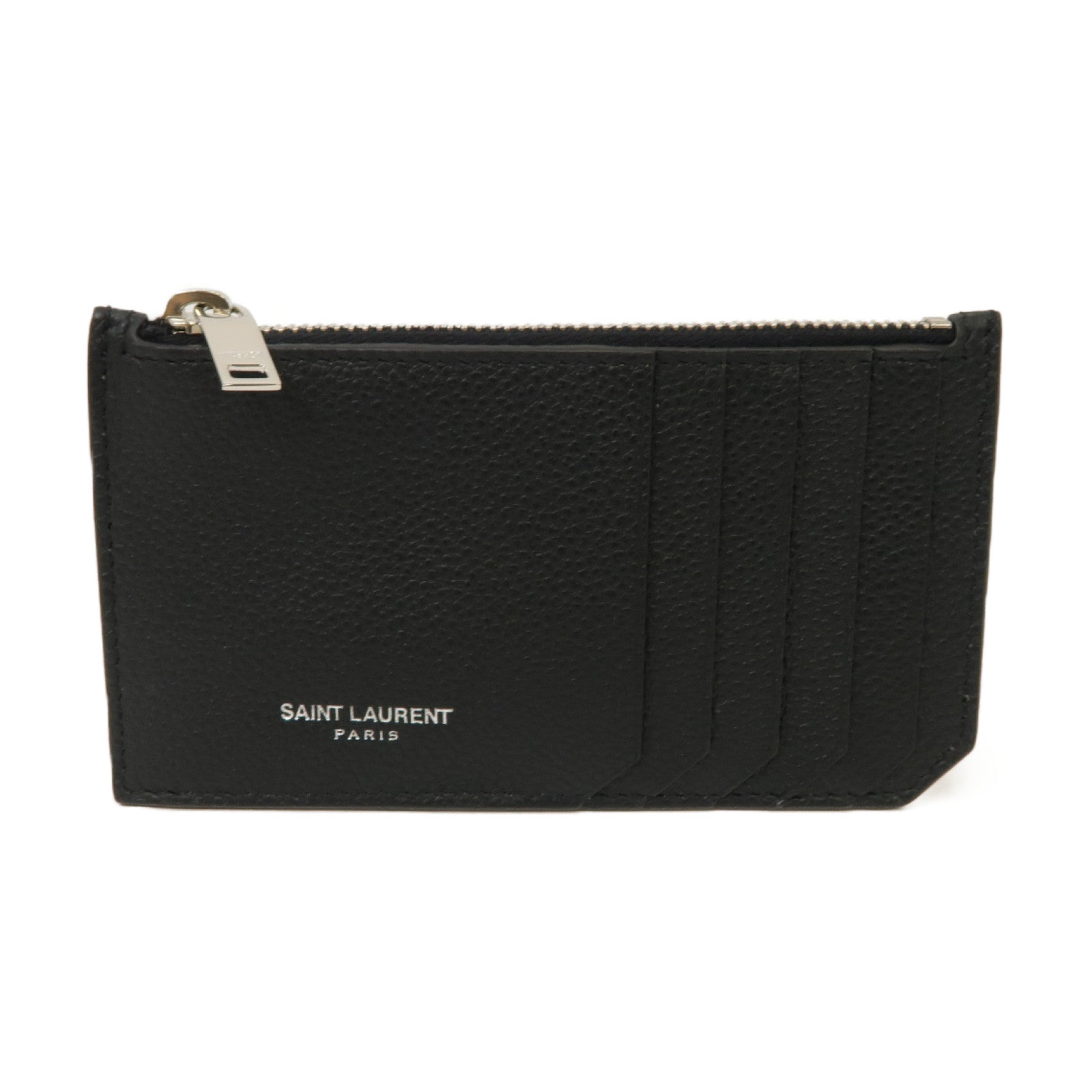 SAINT LAURENT 牛皮皮革Card Case銀扣卡片套黑色