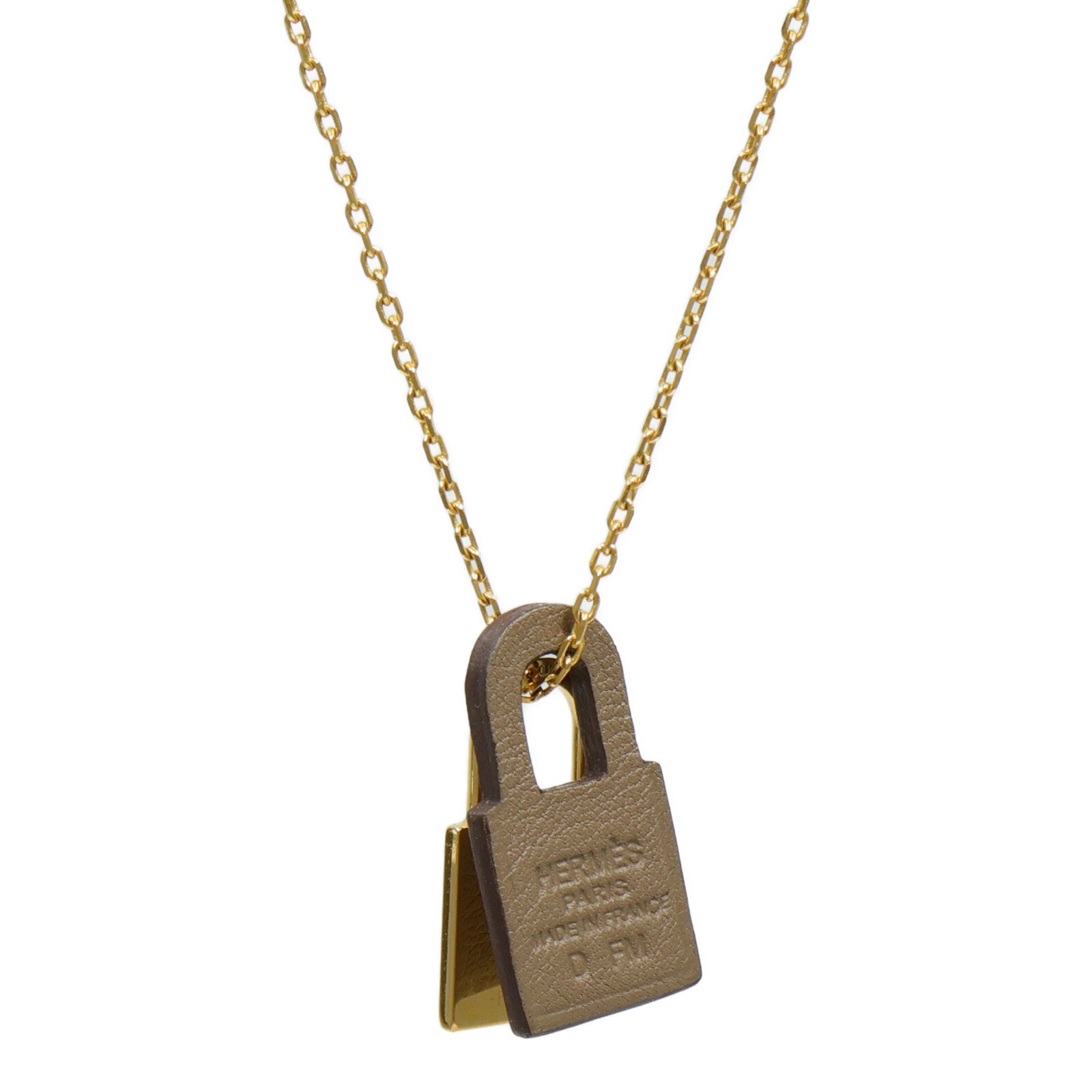 HERMES Swift皮革/金屬O'Kelly Necklace項鍊Etoupe