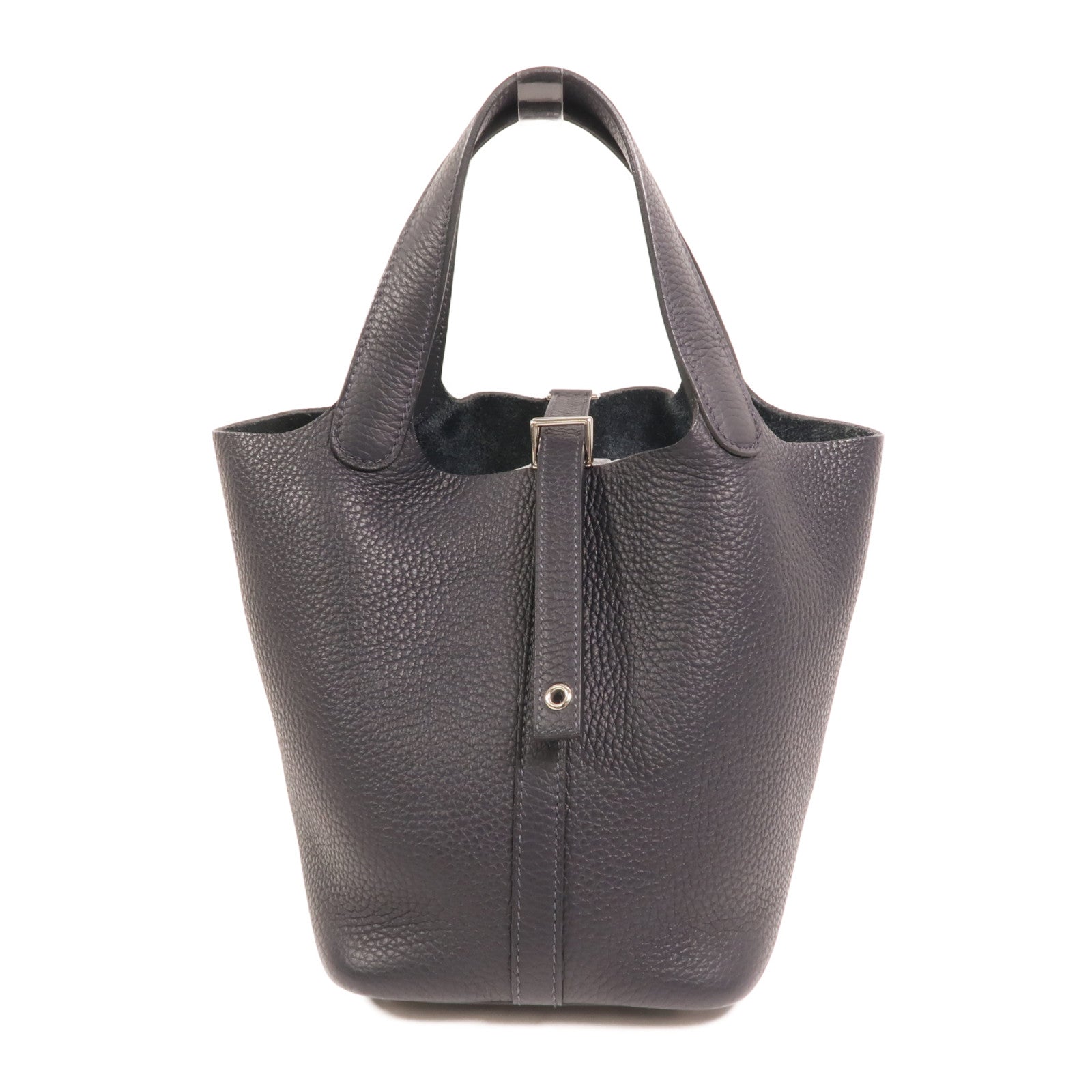 HERMES Clemence皮革Picotin PM銀扣手挽袋Bleu Nuit