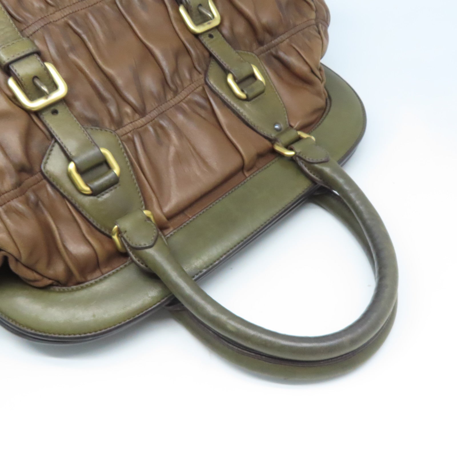 PRADA 【激減優惠】牛皮皮革Hand Bag金扣手挽袋啡色