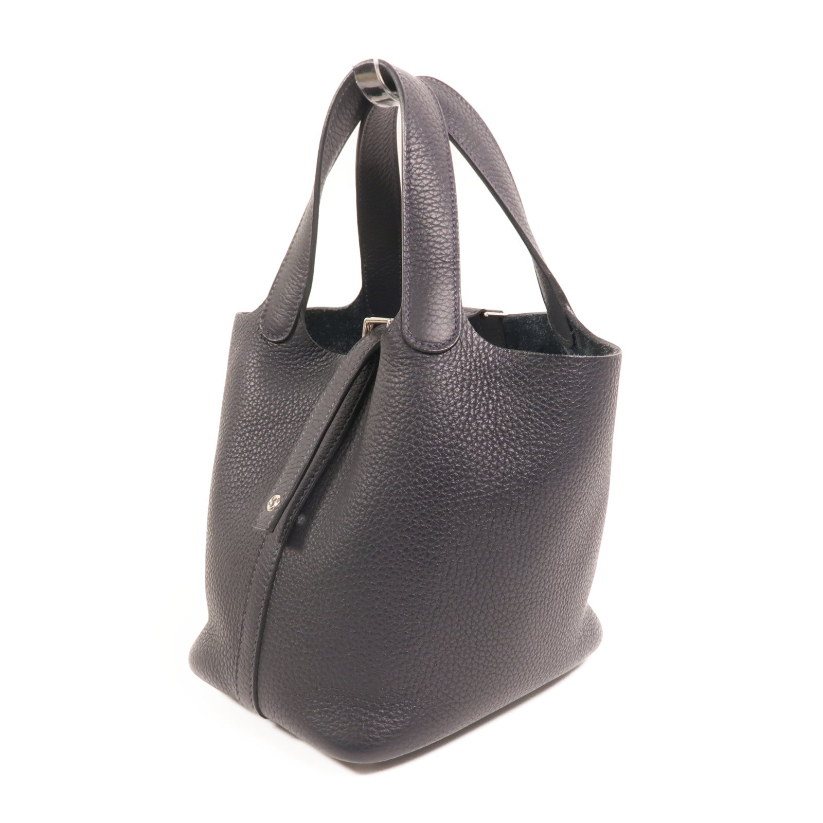 HERMES Clemence皮革Picotin PM銀扣手挽袋Bleu Nuit