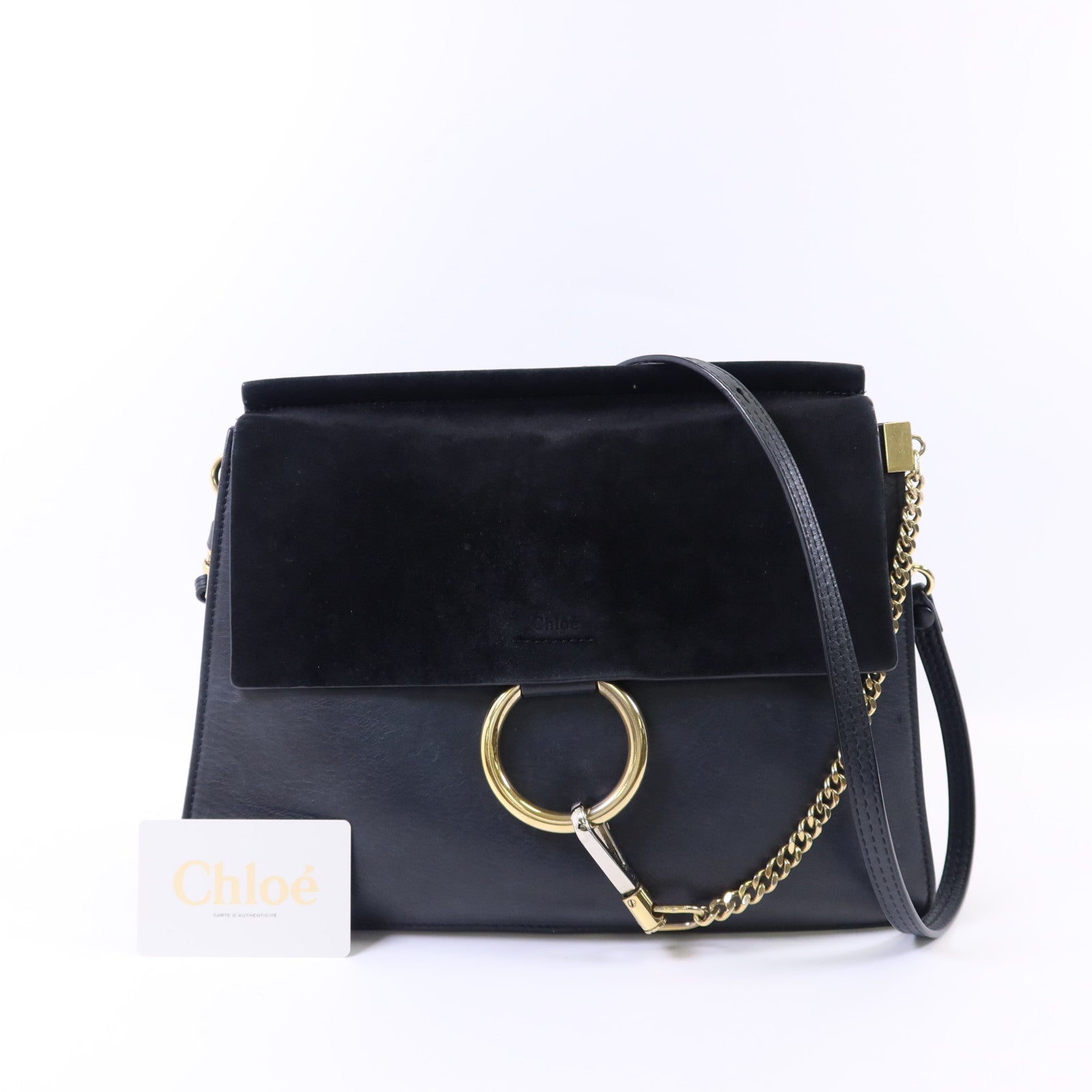 Chloe 牛皮皮革/麂皮皮革Faye金扣肩背袋