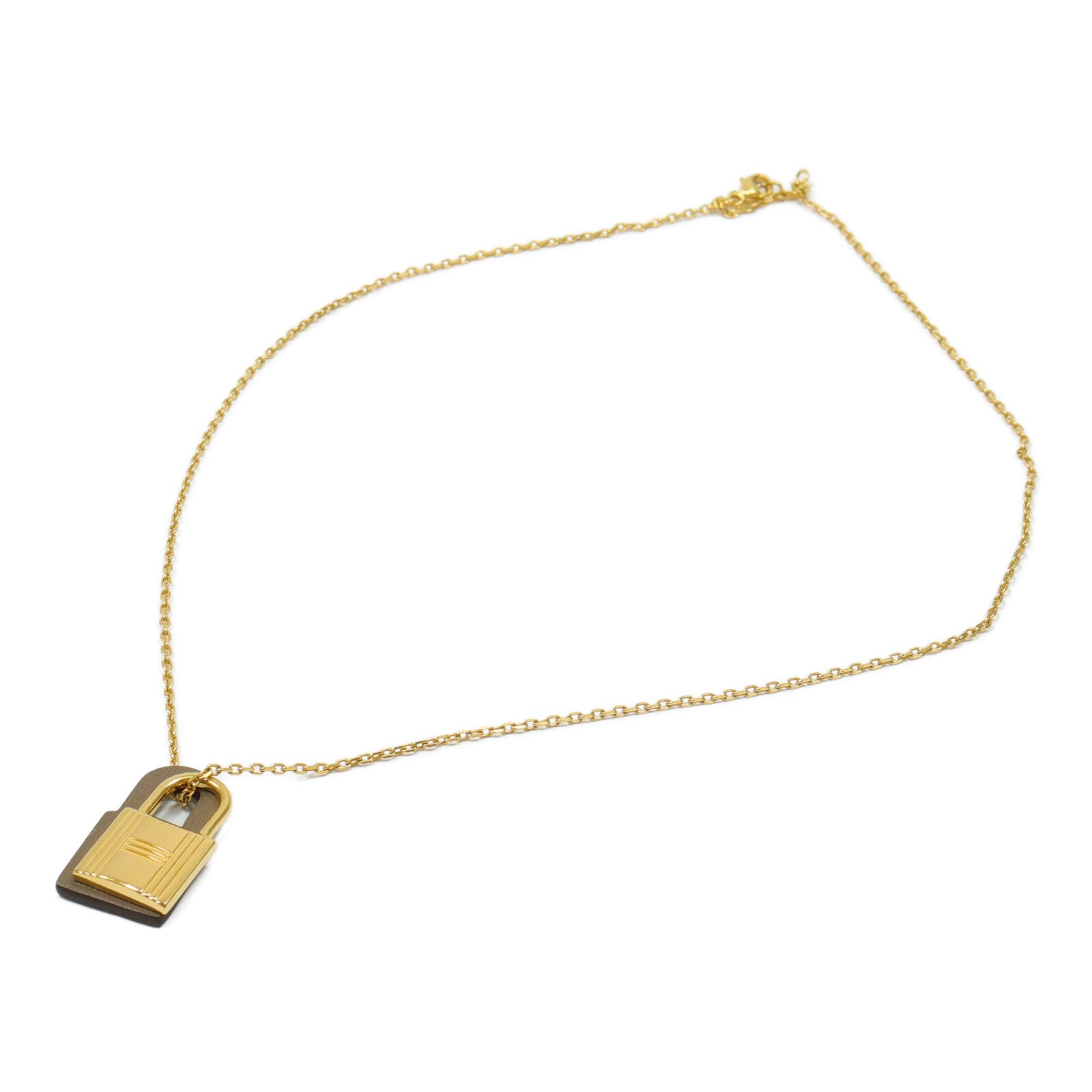 HERMES Swift皮革/金屬O'Kelly Necklace項鍊Etoupe