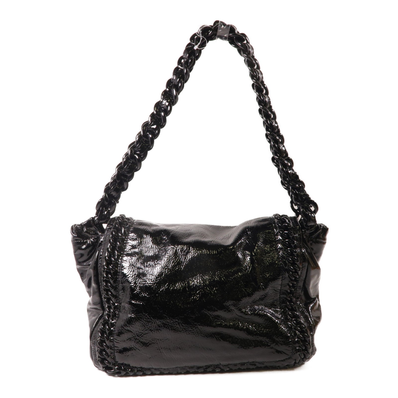 CHANEL CC Chain Shoulder Bag Patent Leather Black