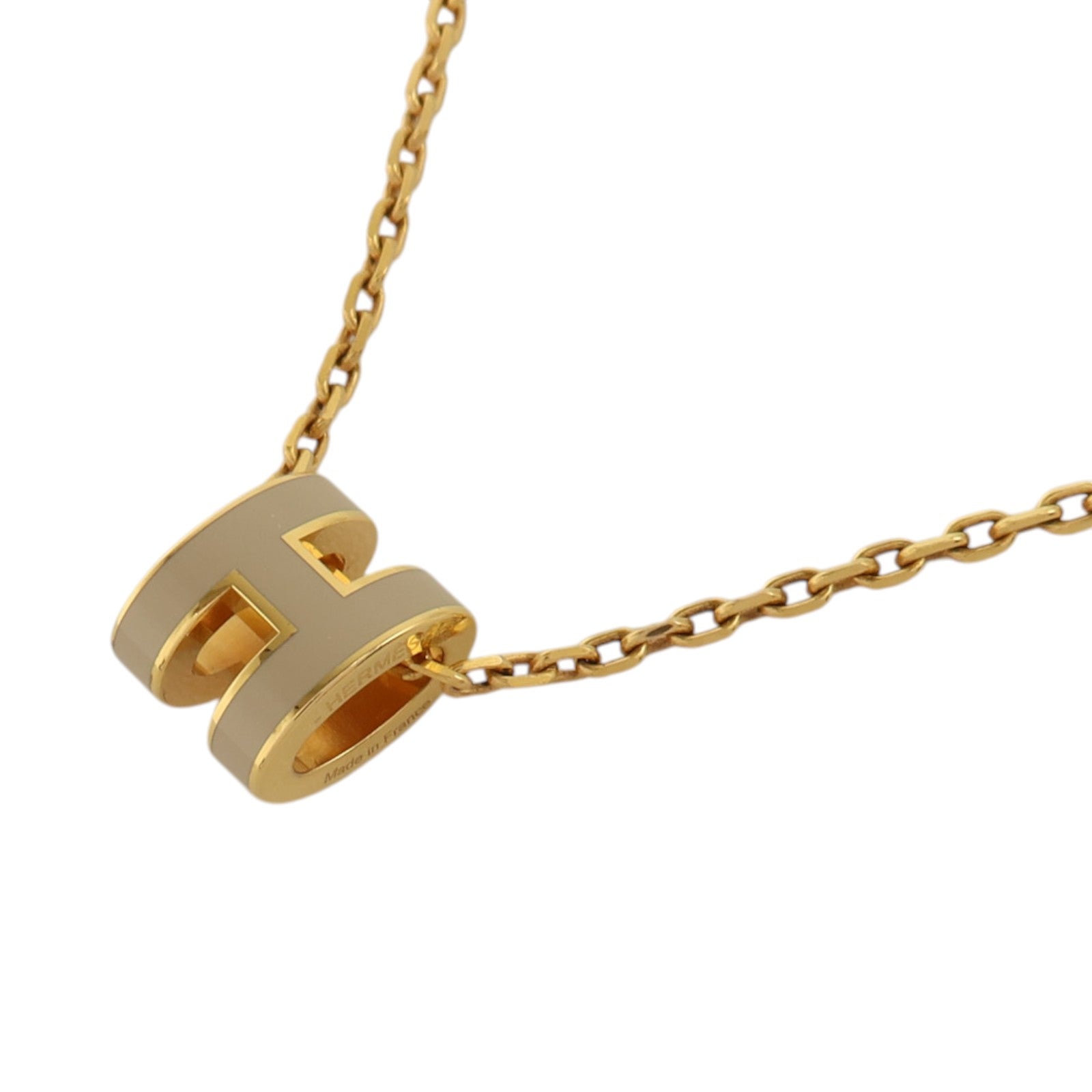 HERMES 琺瑯/金屬Mini Pop H Necklack金扣項鏈Marron Glace