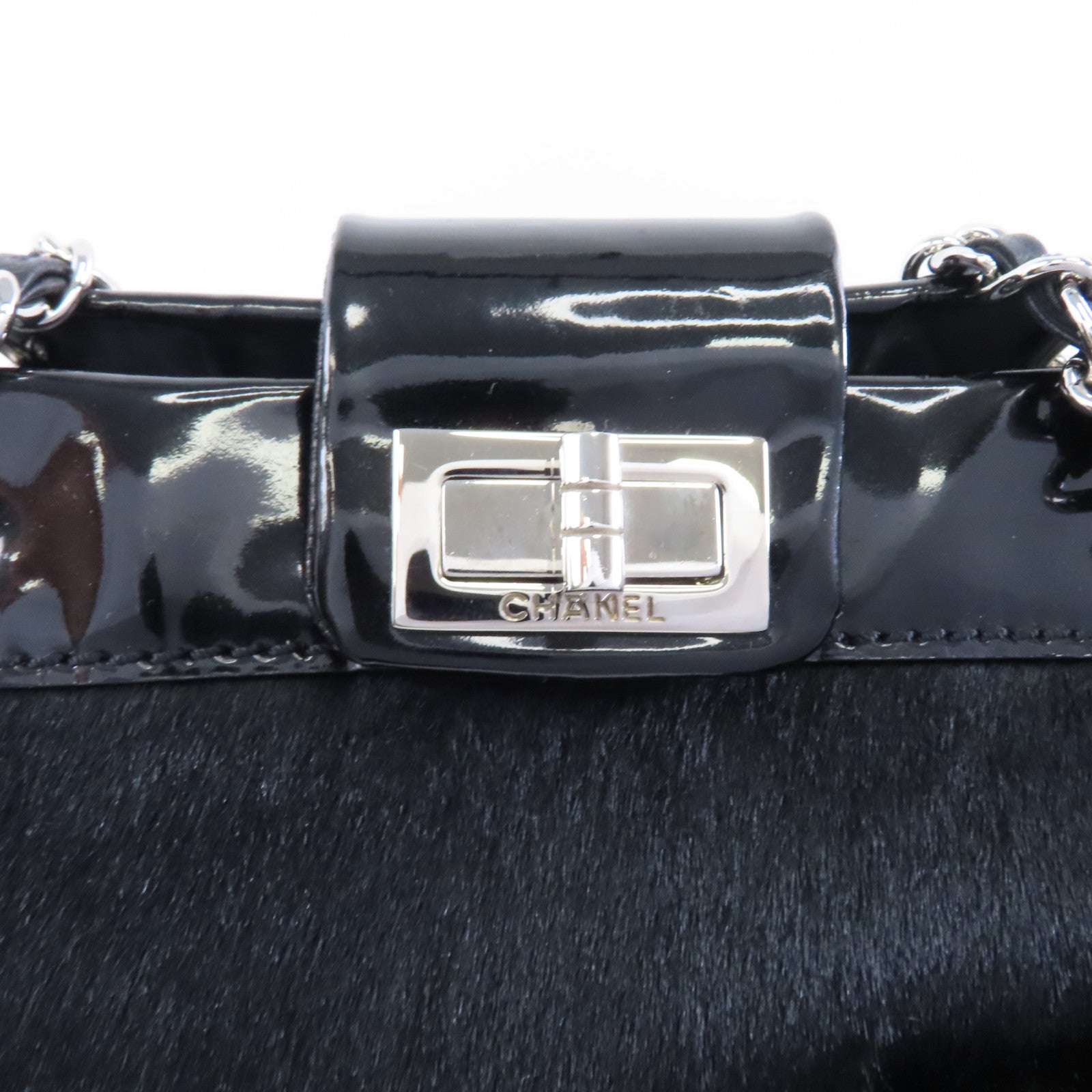 CHANEL 【激減優惠】馬毛/漆皮皮革Shoulder Tote銀扣肩背袋黑色