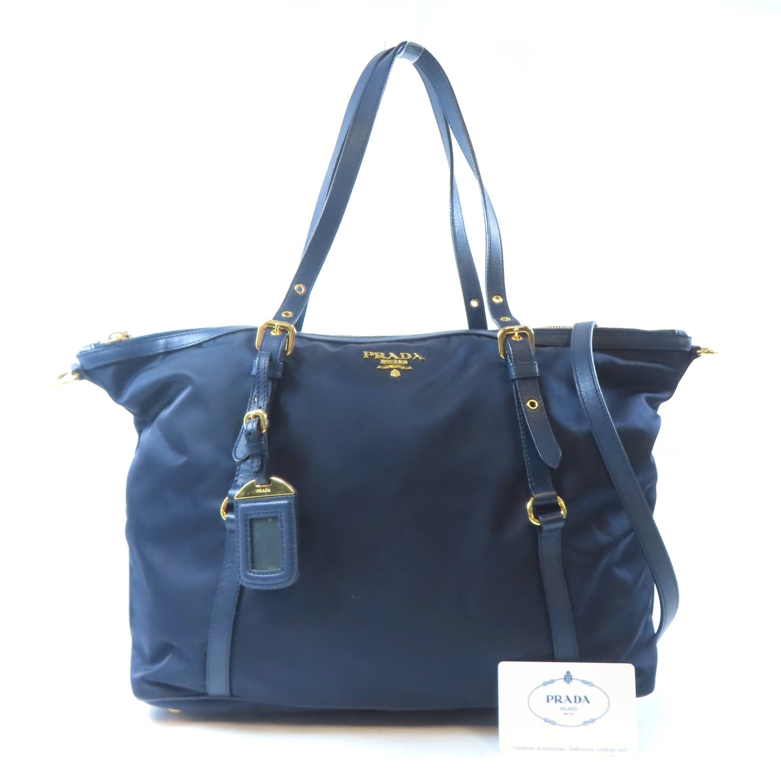 PRADA 尼龍Shoulder Bag金扣手挽肩背兩用袋深藍色
