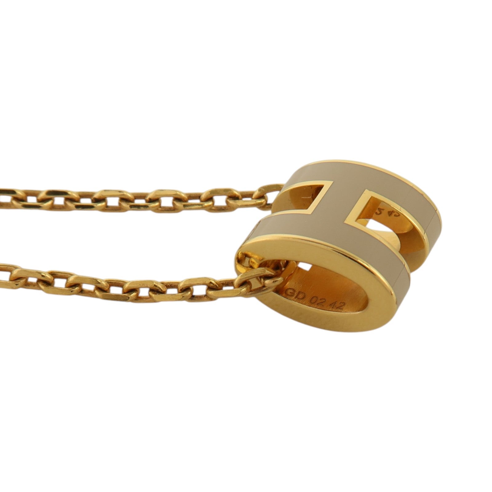 HERMES 琺瑯/金屬Mini Pop H Necklack金扣項鏈Marron Glace