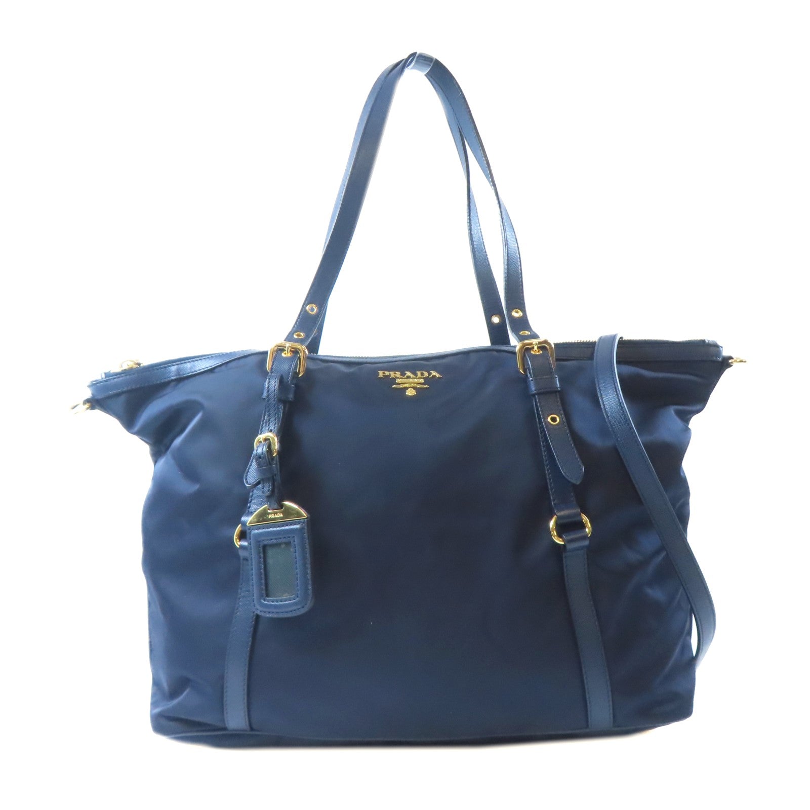 PRADA 尼龍Shoulder Bag金扣手挽肩背兩用袋深藍色