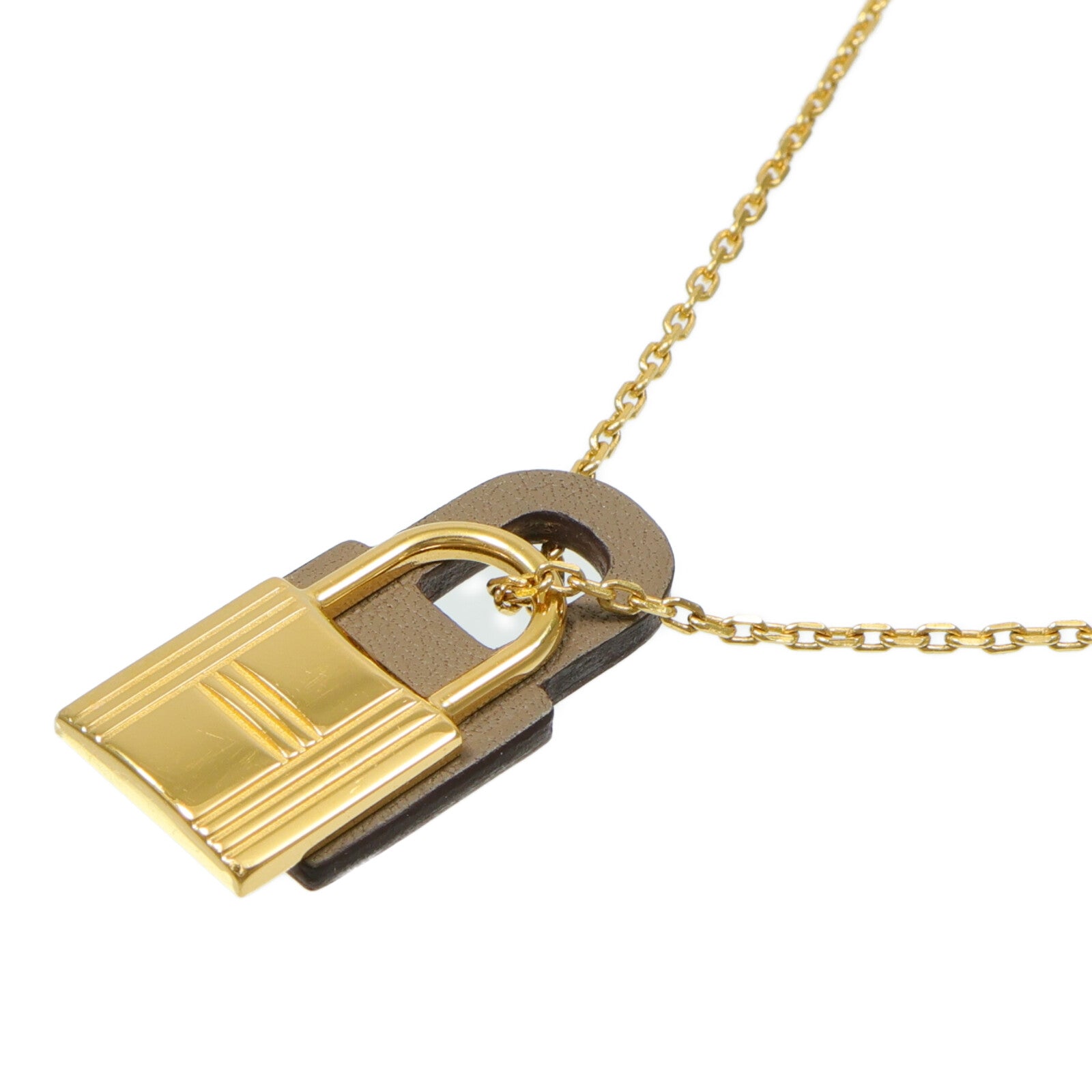 HERMES Swift皮革/金屬O'Kelly Necklace項鍊Etoupe