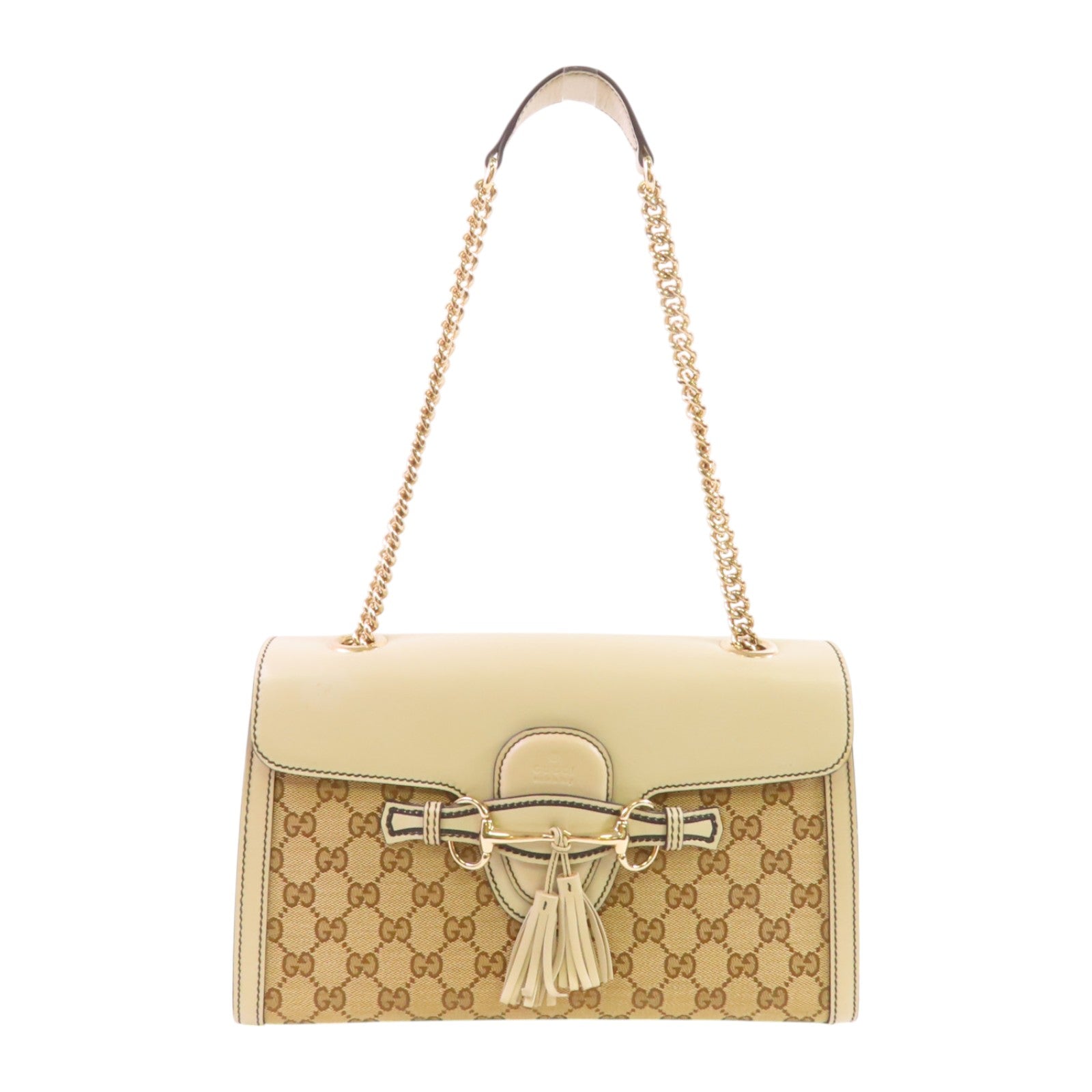 GUCCI GG帆布/牛皮皮革Emily Chain金扣鏈帶肩背袋