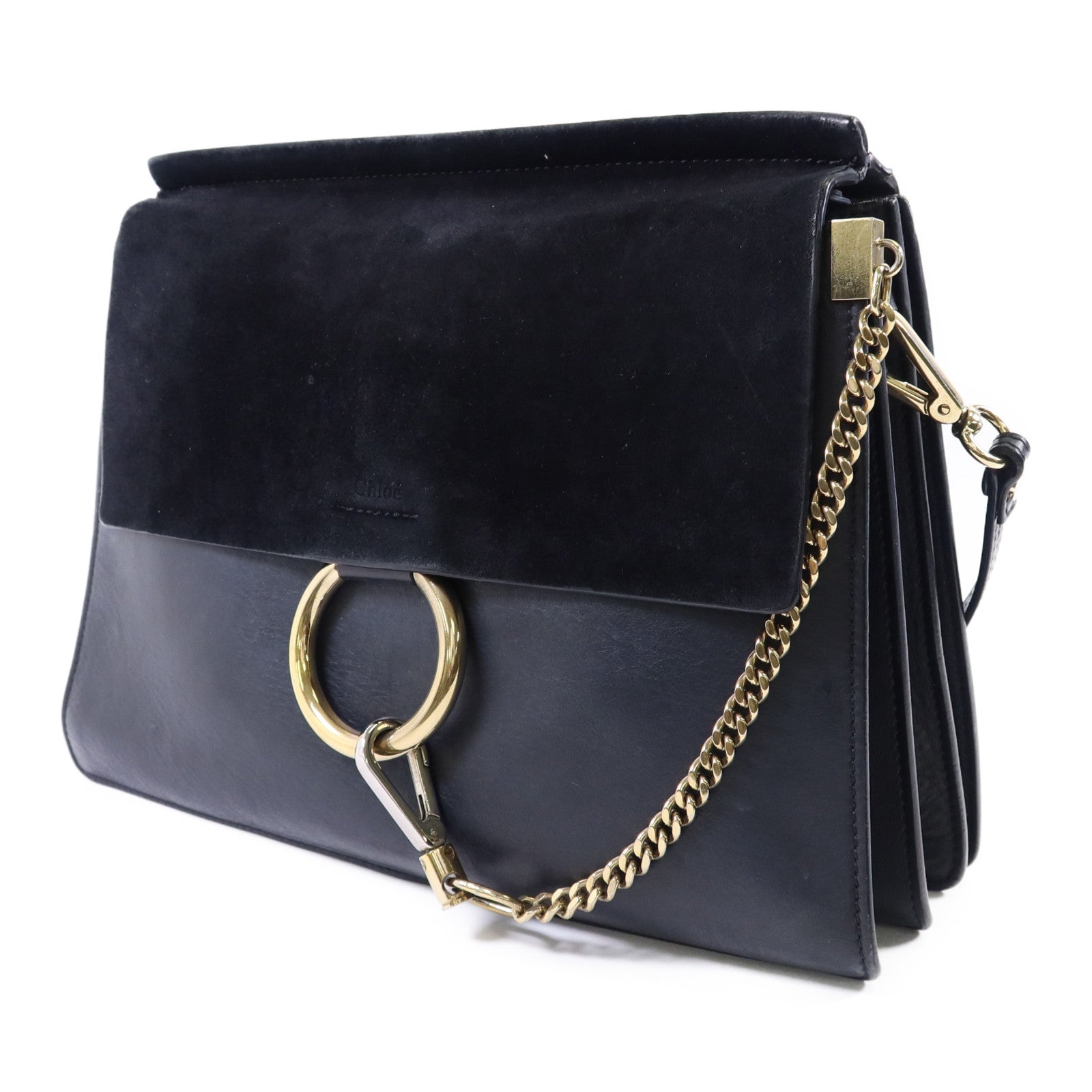 Chloe 牛皮皮革/麂皮皮革Faye金扣肩背袋