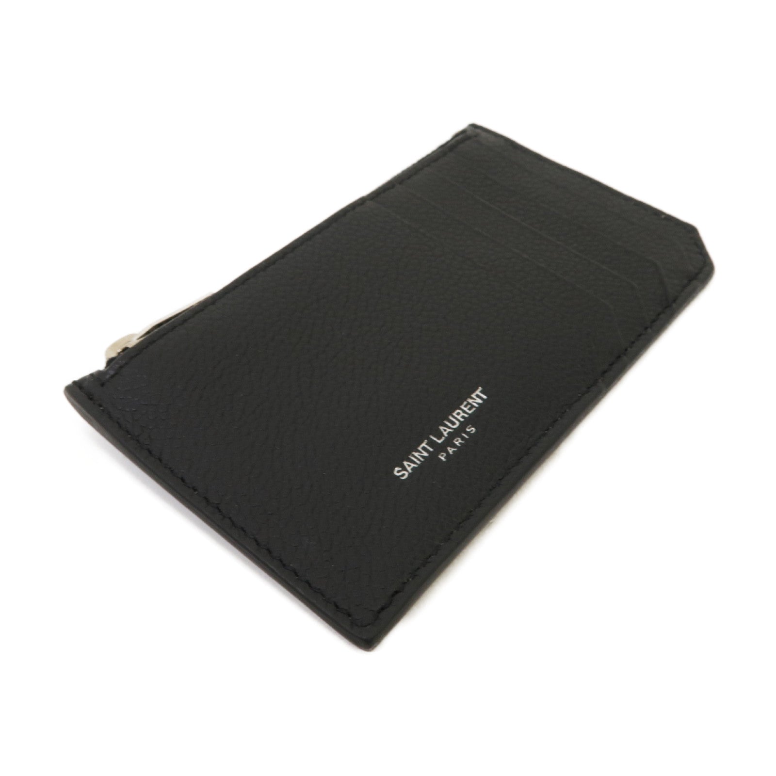 SAINT LAURENT 牛皮皮革Card Case銀扣卡片套黑色