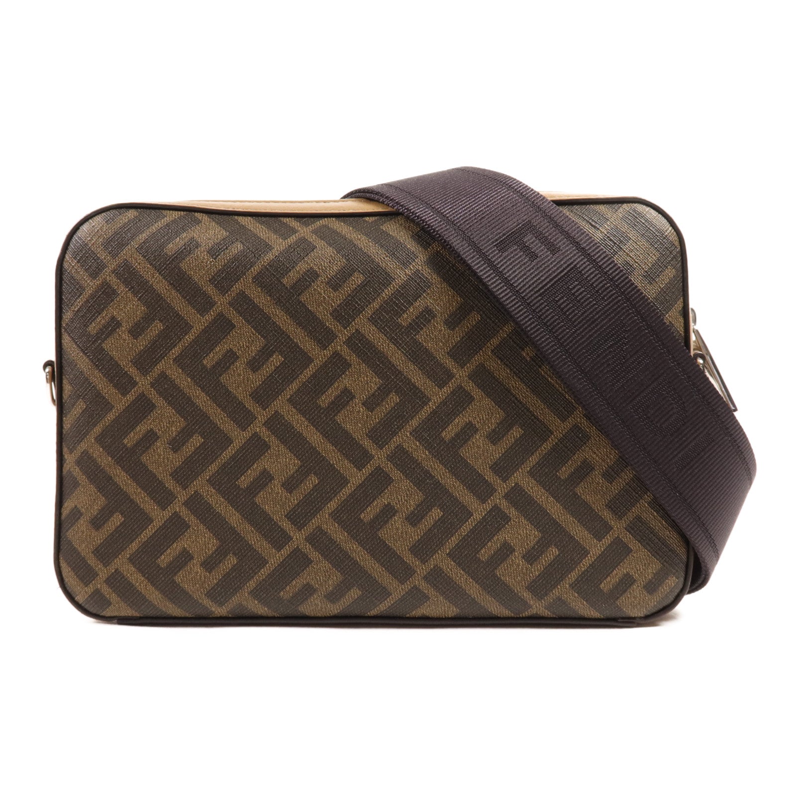 FENDI 塗層帆布/牛皮皮革Shoulder Bag銀扣肩背袋