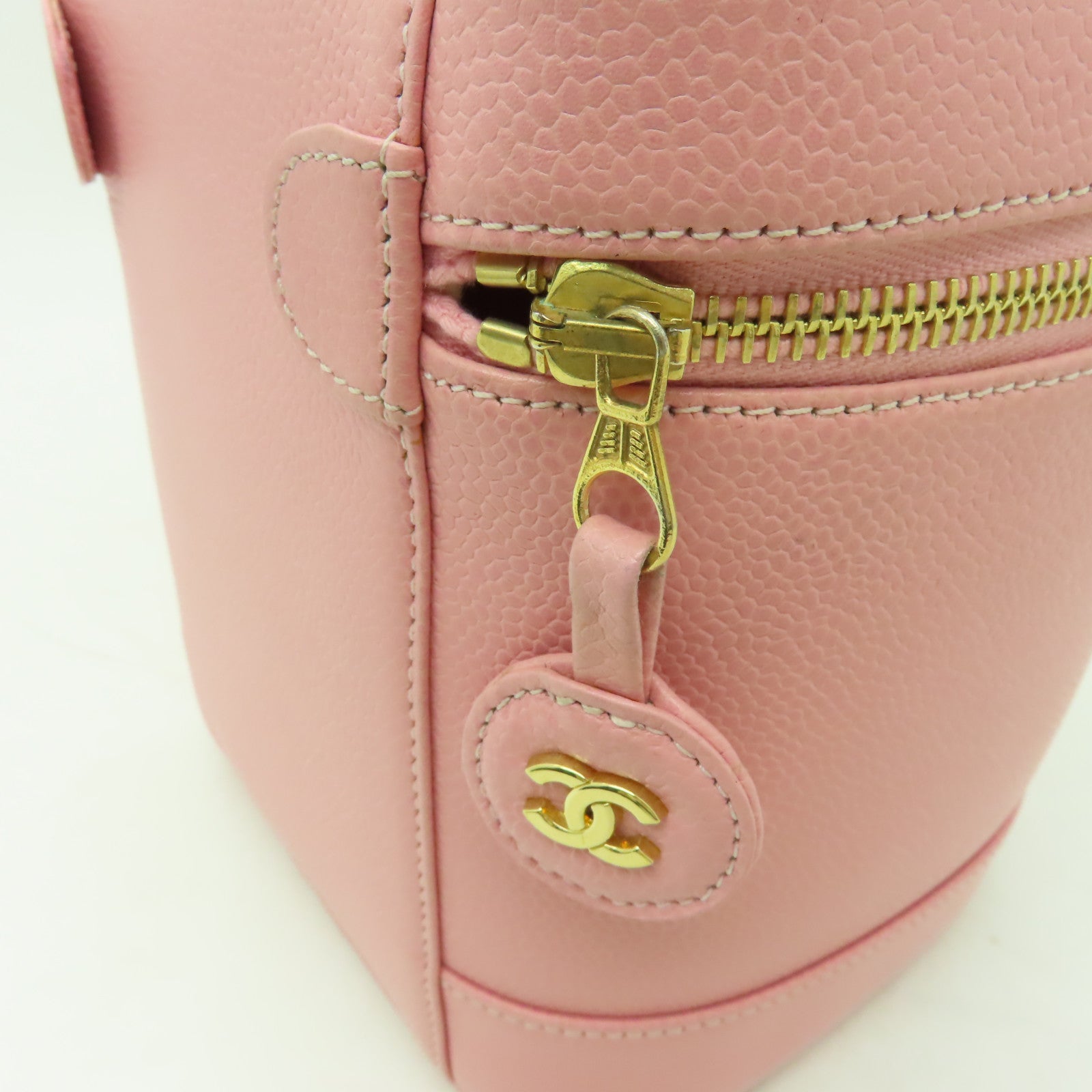 CHANEL 【清倉大減價】Caviar皮革Vanity Bag銀扣手挽袋粉紅色