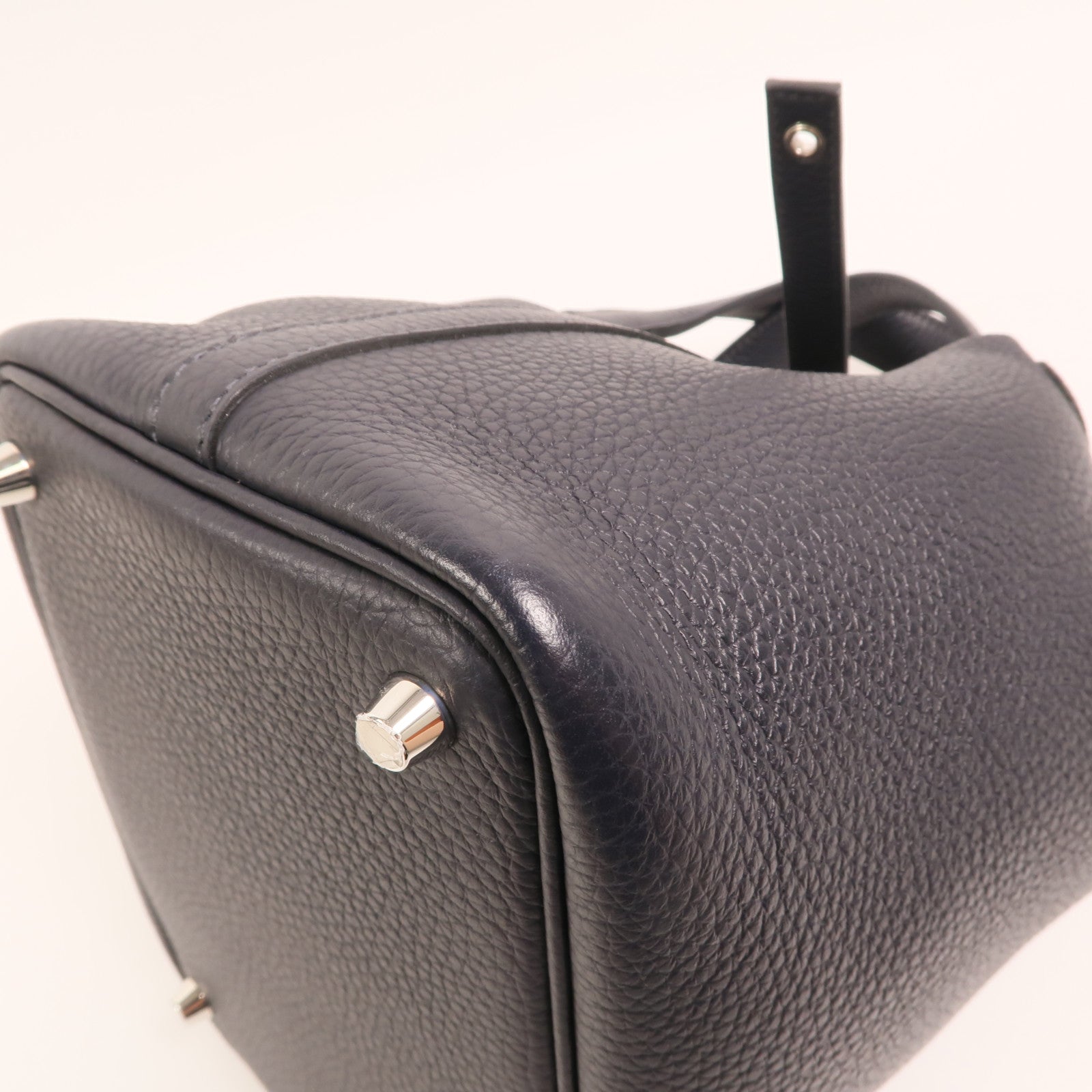 HERMES Clemence皮革Picotin PM銀扣手挽袋Bleu Nuit