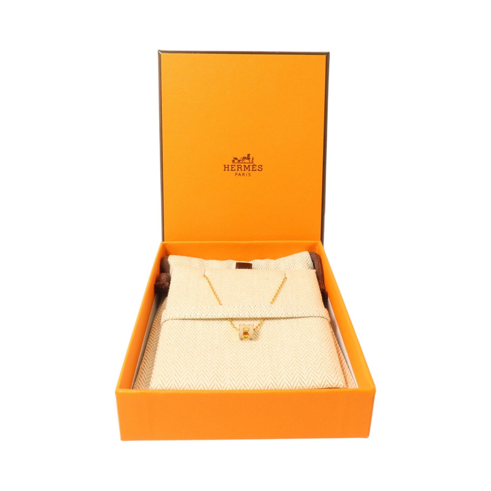 HERMES 琺瑯/金屬Mini Pop H Necklack金扣項鏈Marron Glace