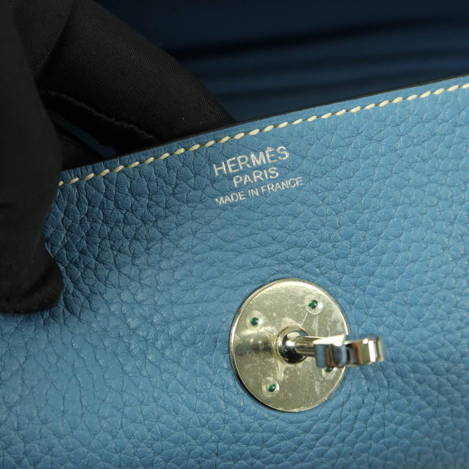 HERMES Clemence皮革Lindy 34手挽肩背兩用袋Blue Jeans
