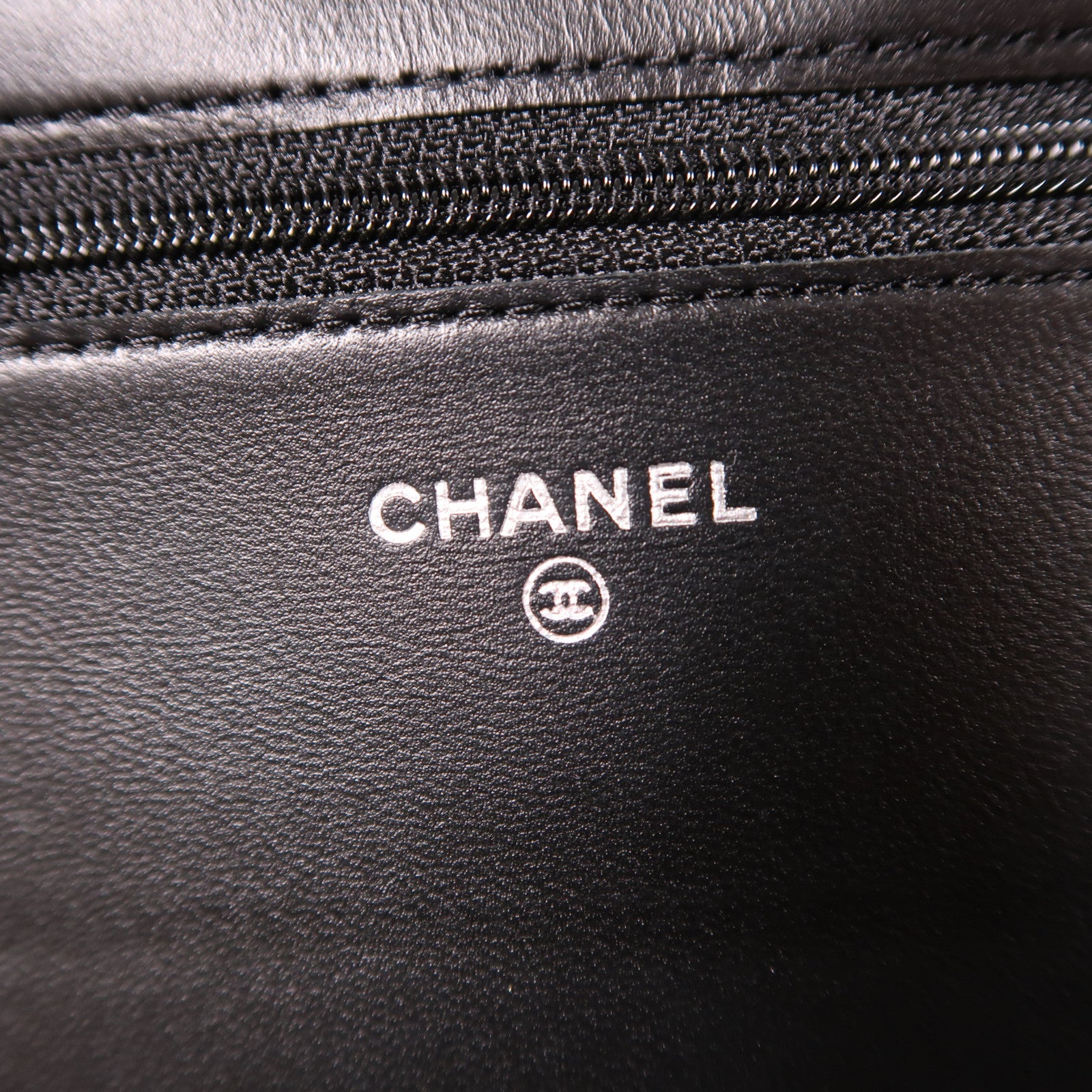 CHANEL 棉質/皮革Woc銀扣鏈帶肩背袋黑色