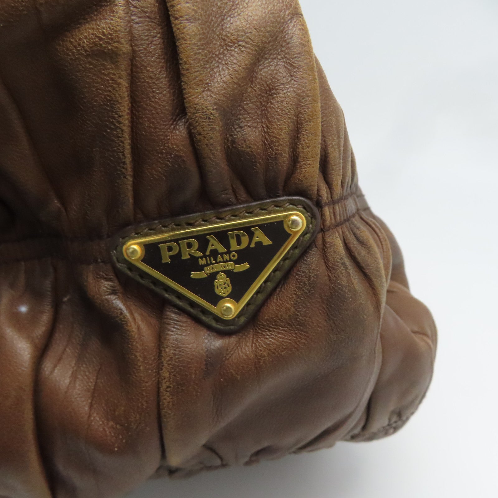 PRADA 【激減優惠】牛皮皮革Hand Bag金扣手挽袋啡色