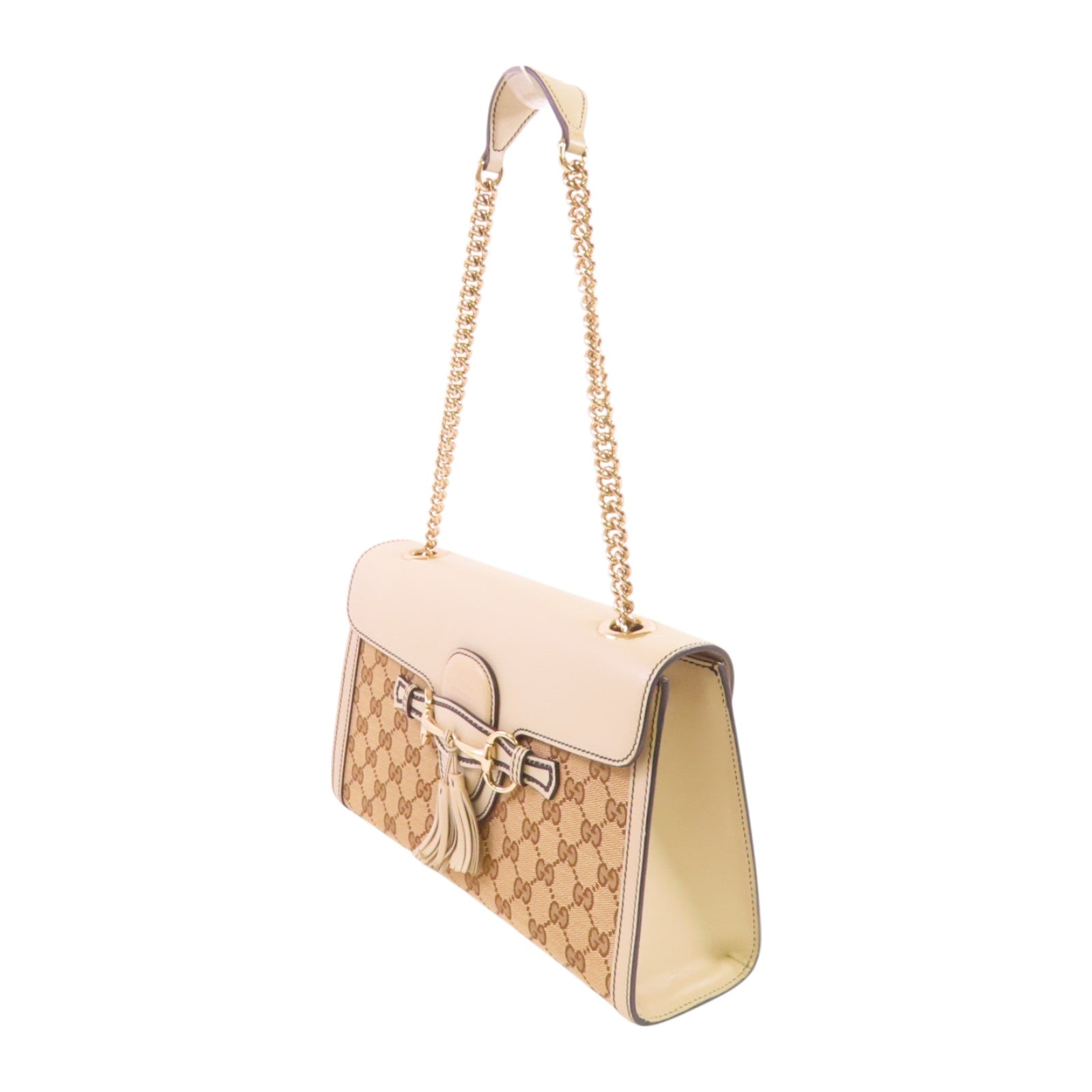 GUCCI GG帆布/牛皮皮革Emily Chain金扣鏈帶肩背袋