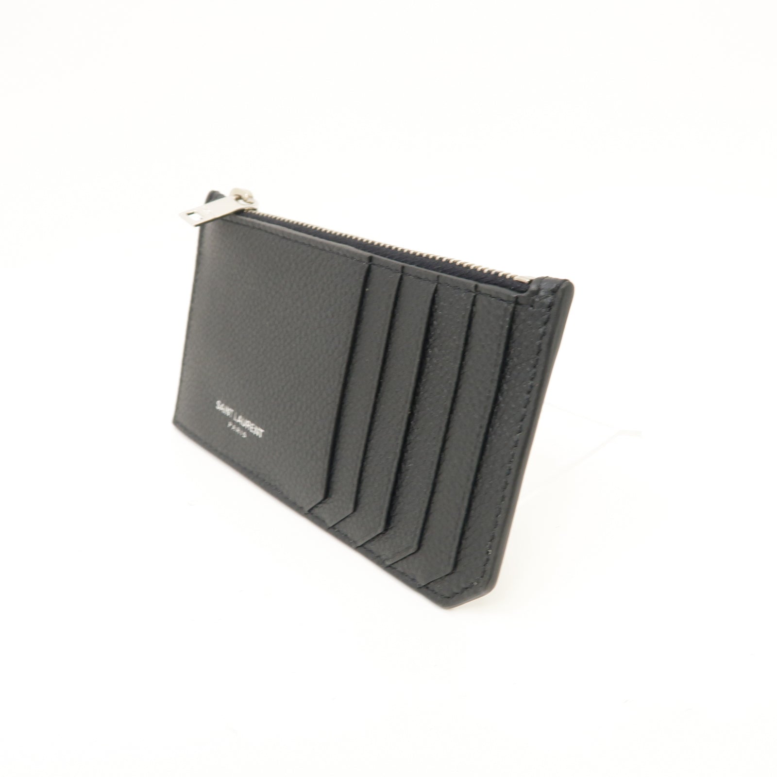 SAINT LAURENT 牛皮皮革Card Case銀扣卡片套黑色