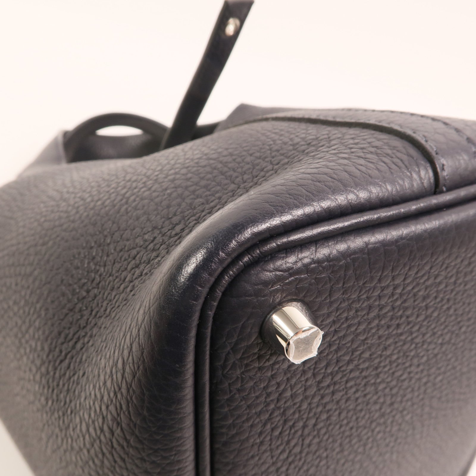 HERMES Clemence皮革Picotin PM銀扣手挽袋Bleu Nuit