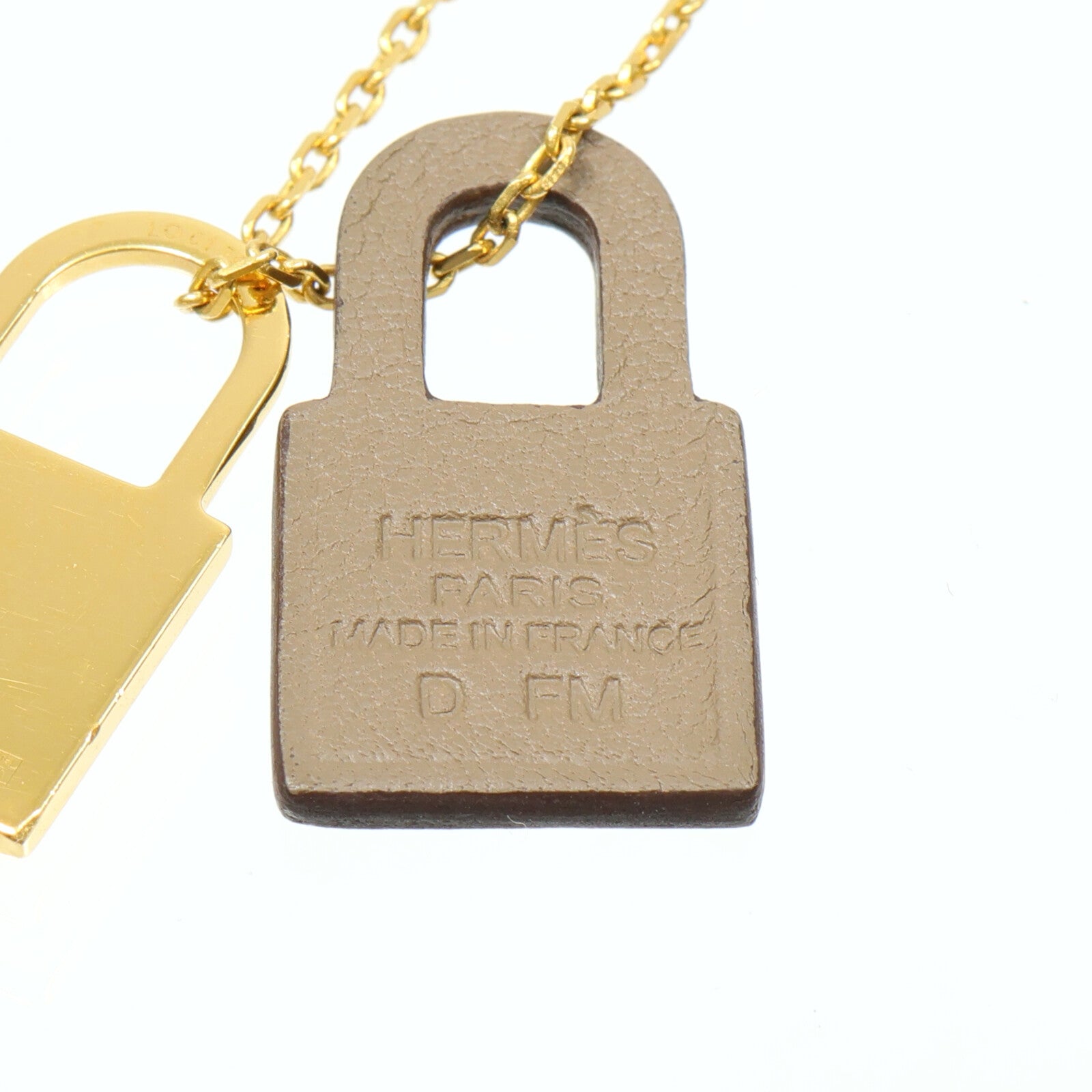 HERMES Swift皮革/金屬O'Kelly Necklace項鍊Etoupe
