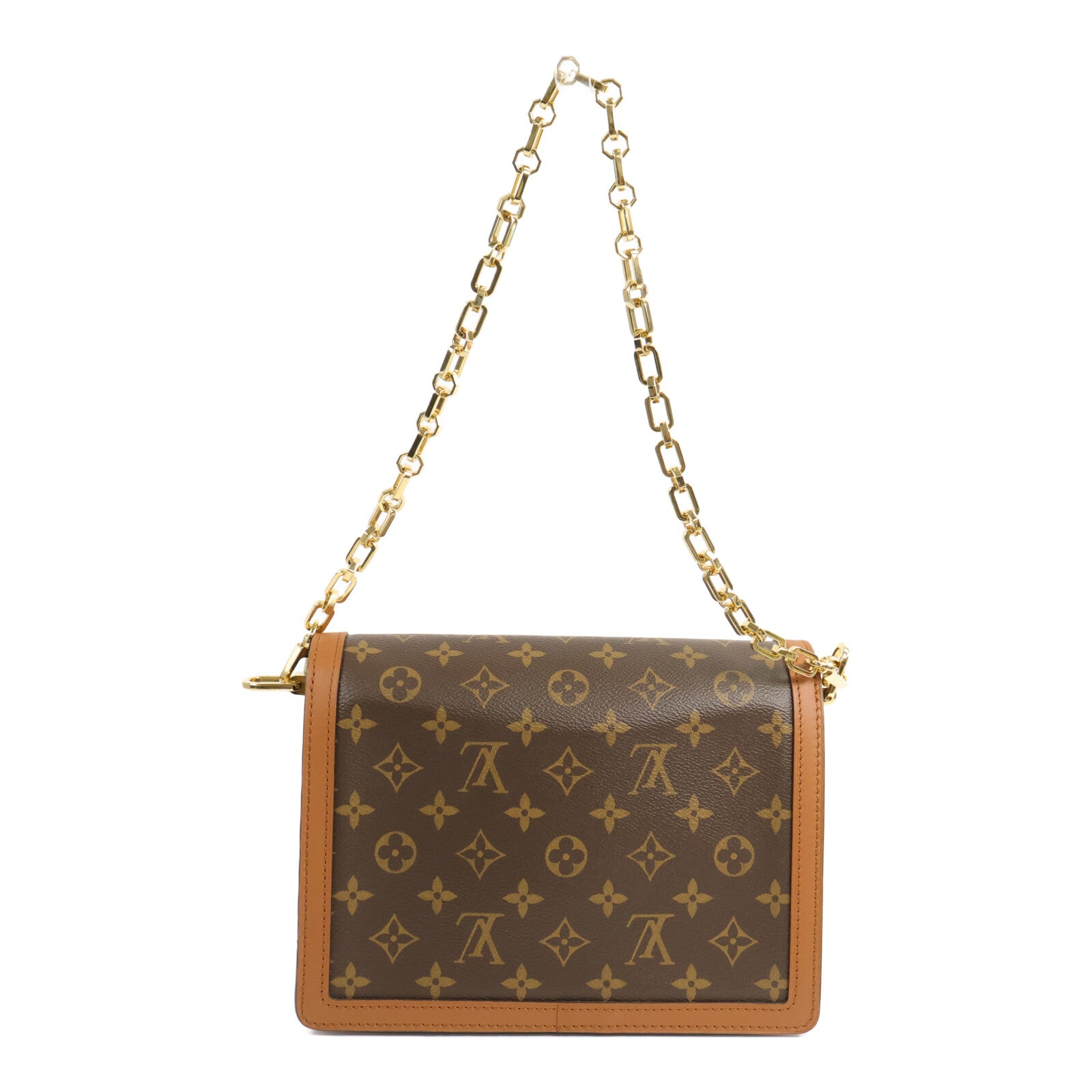 LOUIS VUITTON Monogram/Monogram Reverse Dauphine MM金扣手挽肩背兩用袋棕色