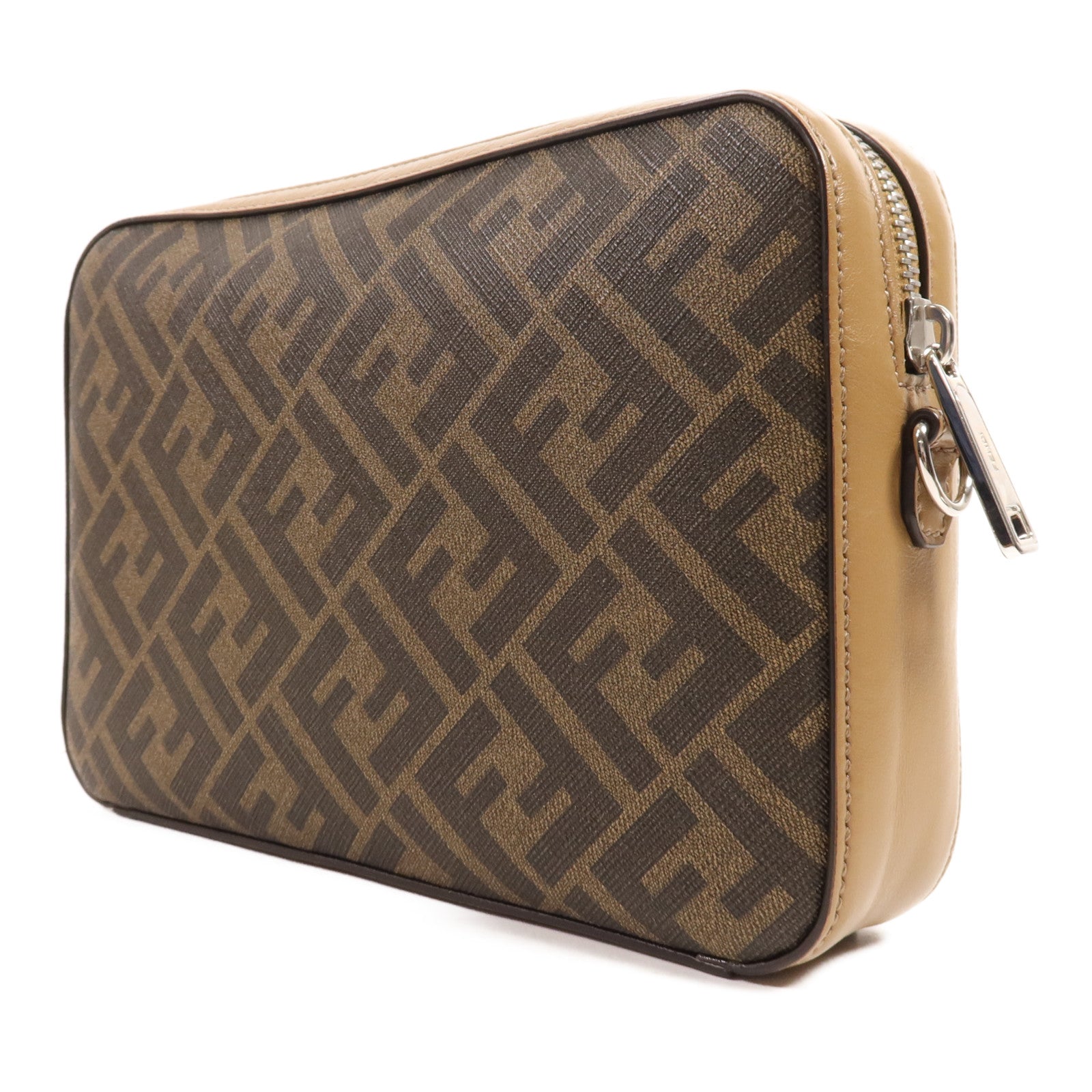 FENDI 塗層帆布/牛皮皮革Shoulder Bag銀扣肩背袋