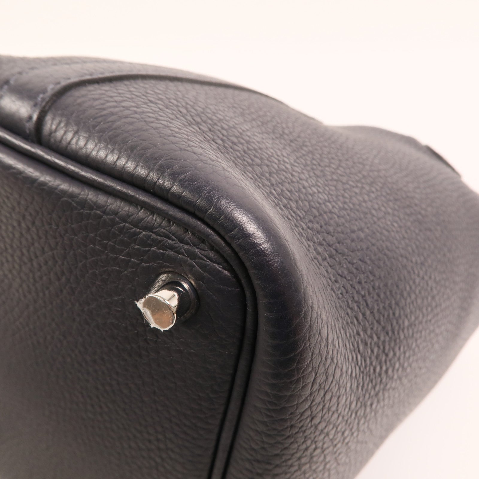 HERMES Clemence皮革Picotin PM銀扣手挽袋Bleu Nuit