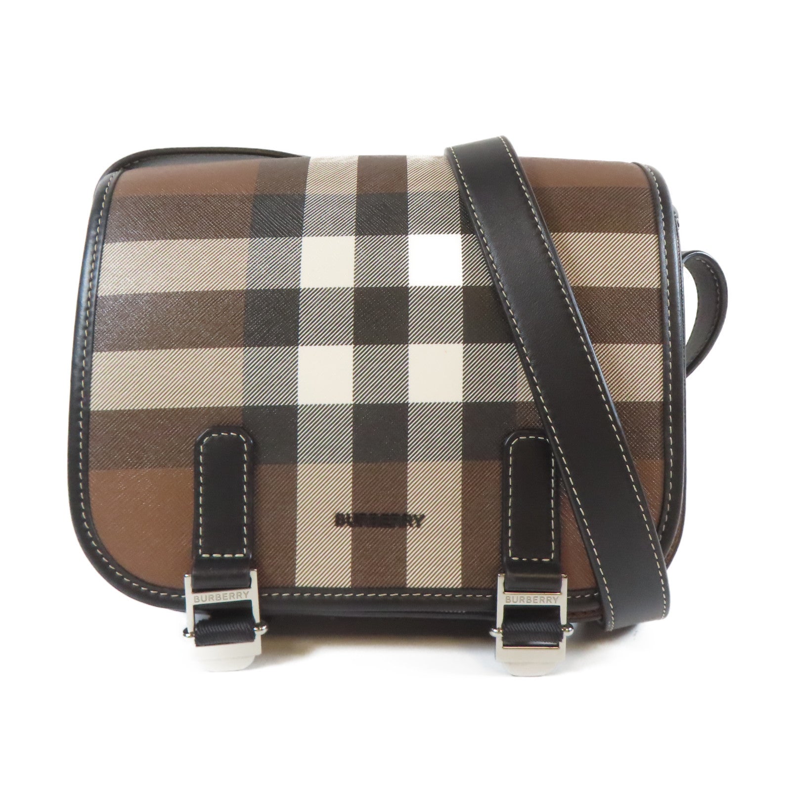 BURBERRY 塗層帆布Shoulder Bag銀扣肩背袋啡色