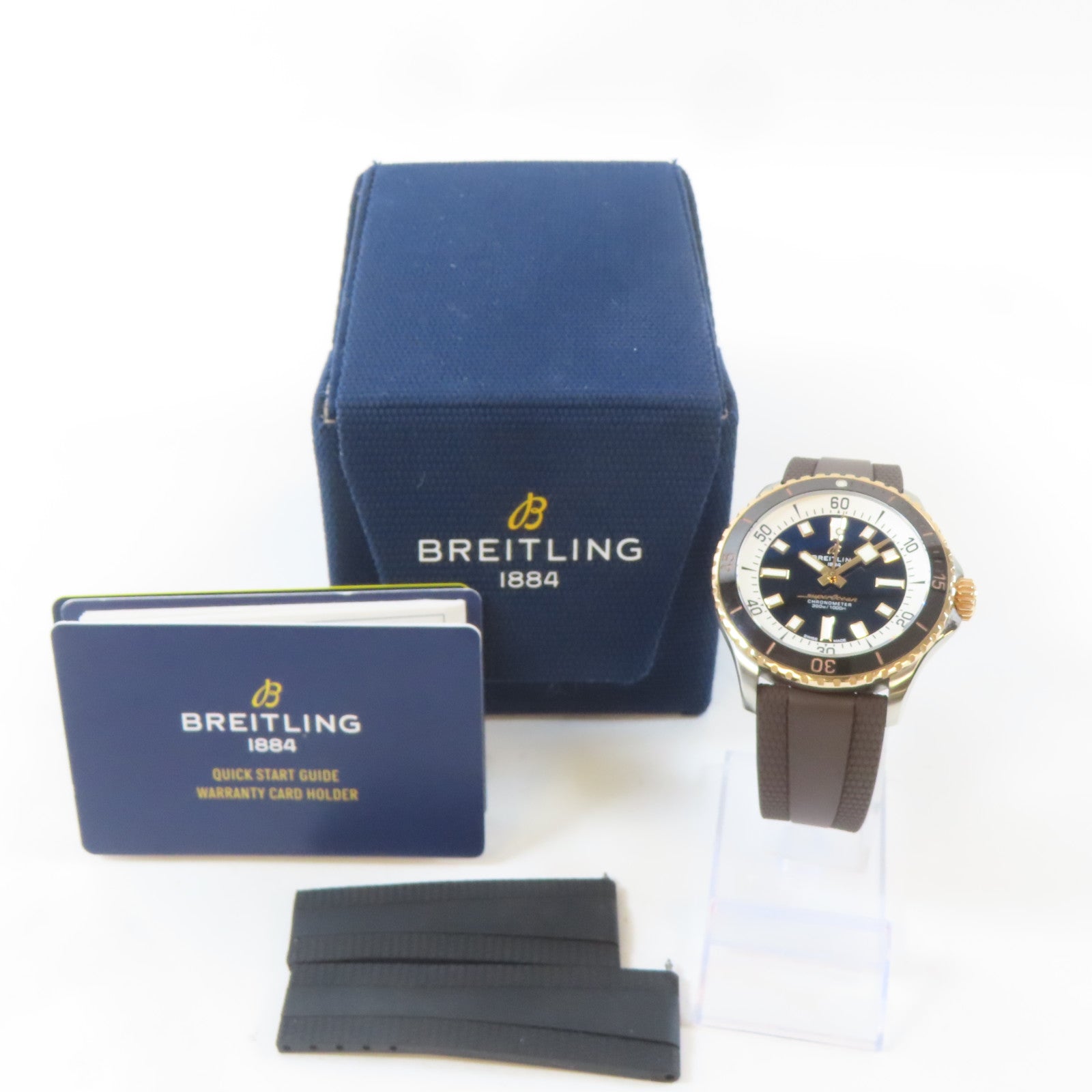 BREITLING Superocean18K玫瑰金/不鏽鋼手錶自動機芯黑色#17cm