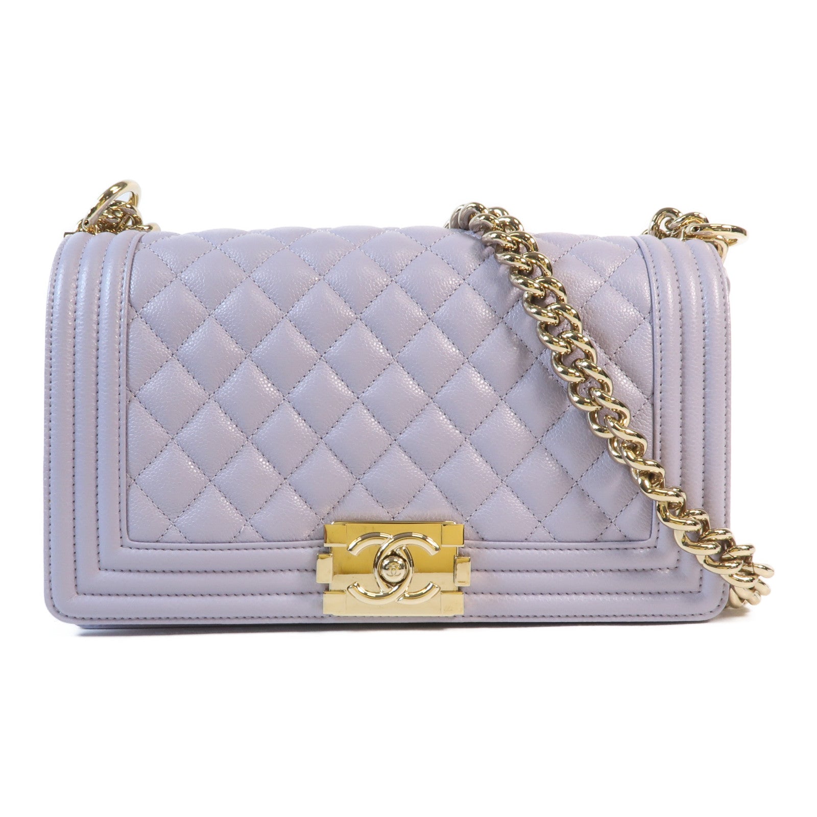 CHANEL 牛皮皮革Boy 25金扣鏈帶肩背袋